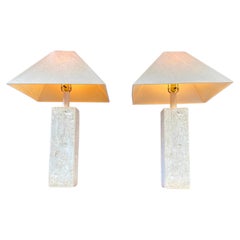 Used 1980s Coral Stone Shell Table Lamps, Set of 2