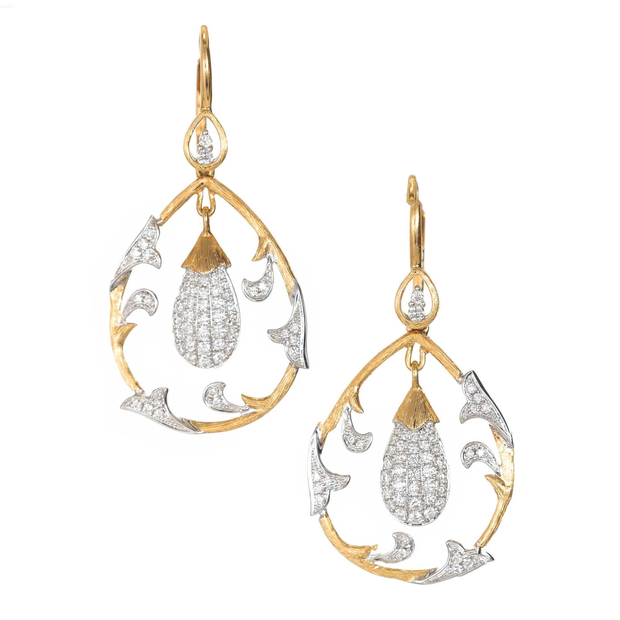 Cordova .75 Carat Diamond Two-Tone Gold Dangle Chandelier Earrings For Sale