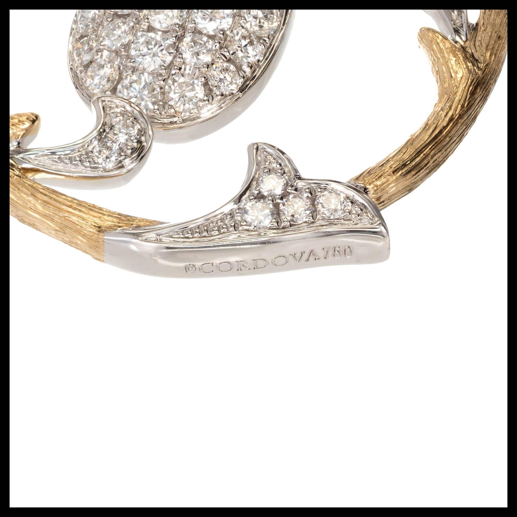 Cordova Boucles d'oreilles chandelier pendantes en or bicolore avec diamants de 0,75 carat Pour femmes en vente
