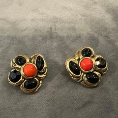 1980s Costume Jewelry Gilt Metal and Enamel Italian Earrings