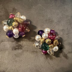1980s Costume Jewelry Glass, Beads and Faux Pearls Italian Clip-on Earrings