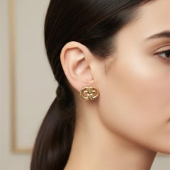 1980s Costume Jewelry Logo Gilt Metal Earrings by Givenchy