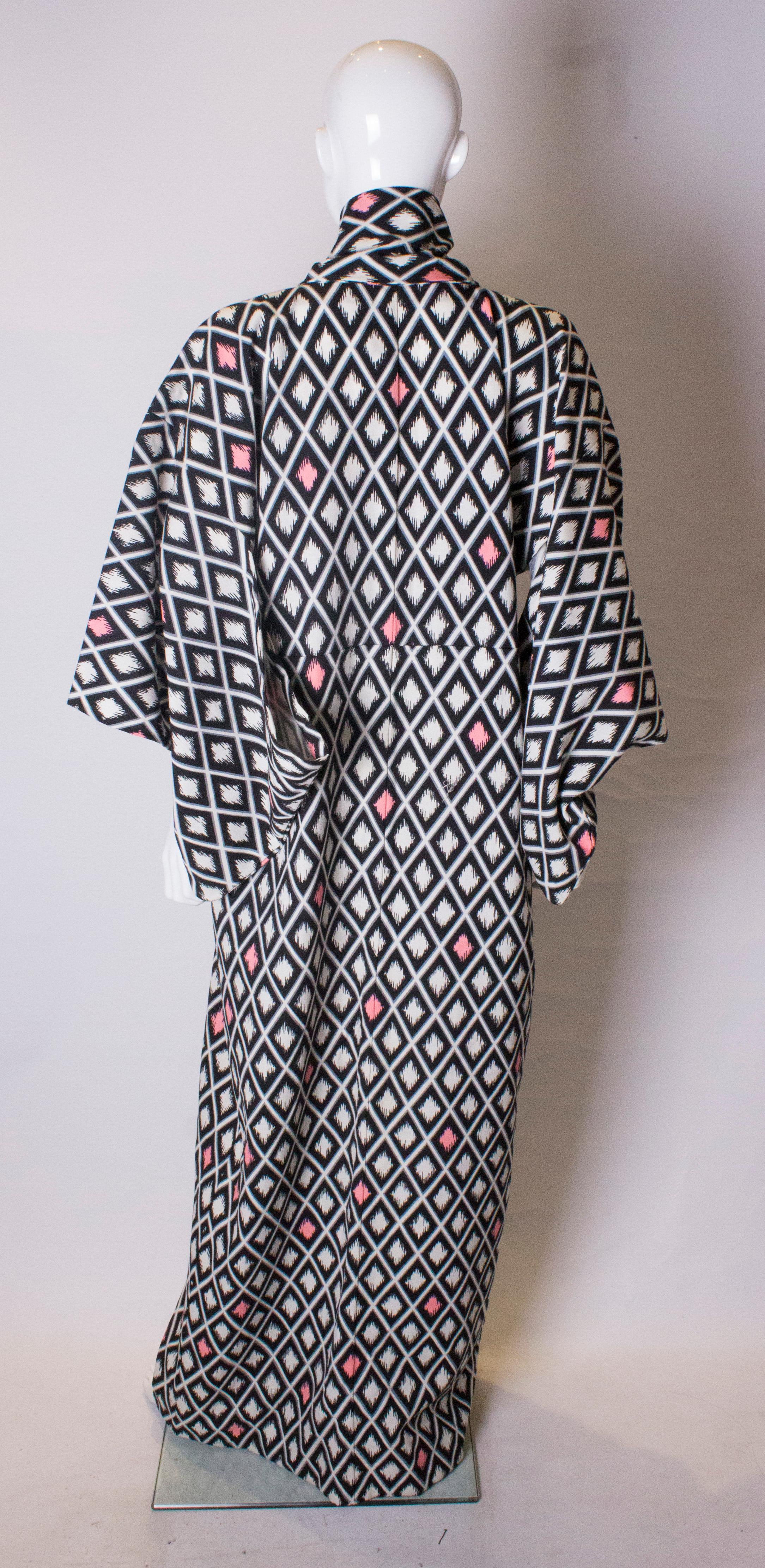 Black 1980s Cotton Kimono with Geomettric Print