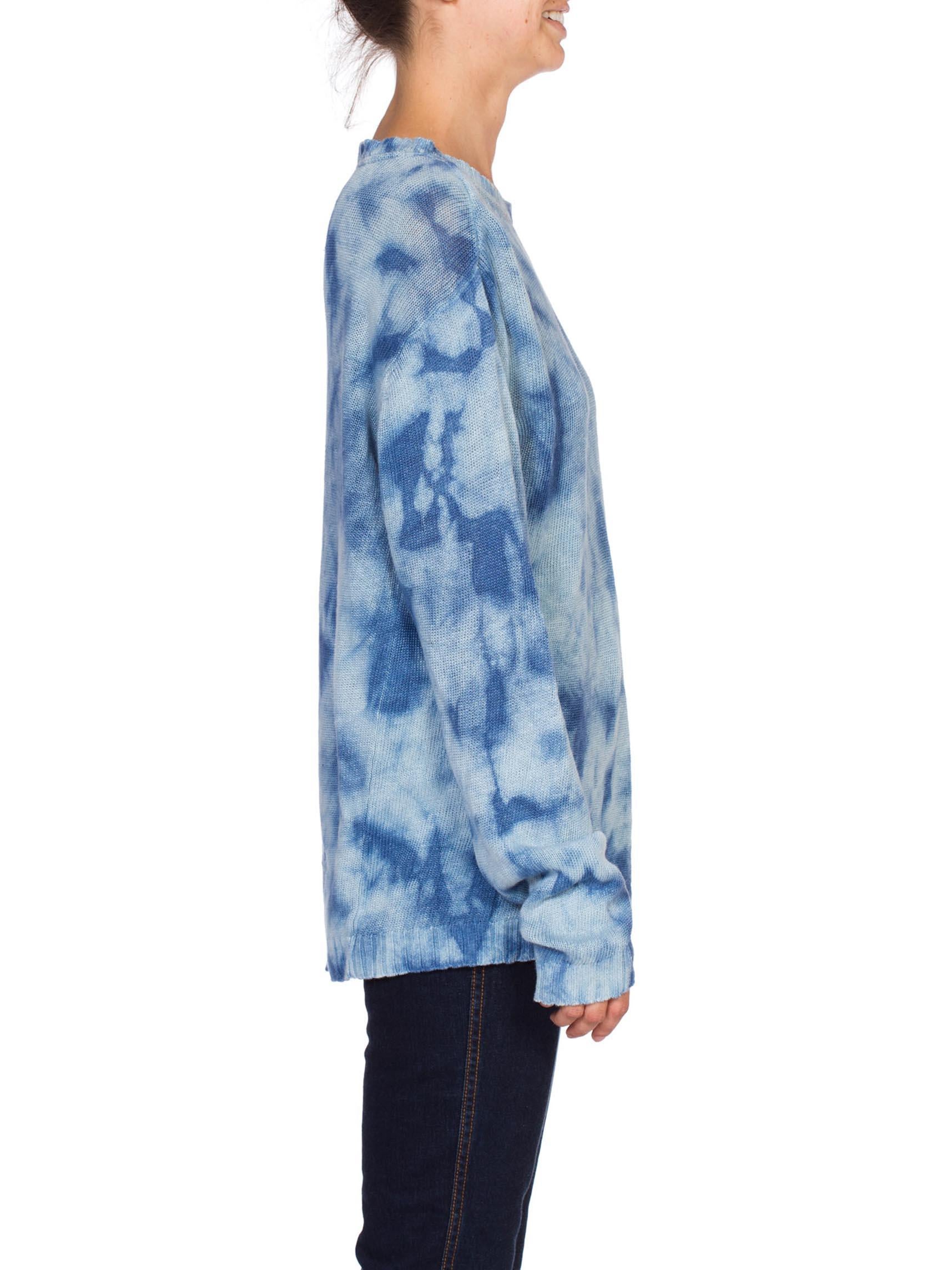 1980's Cotton Linen Summer Knit Blue Denim Tie Dye Sweater