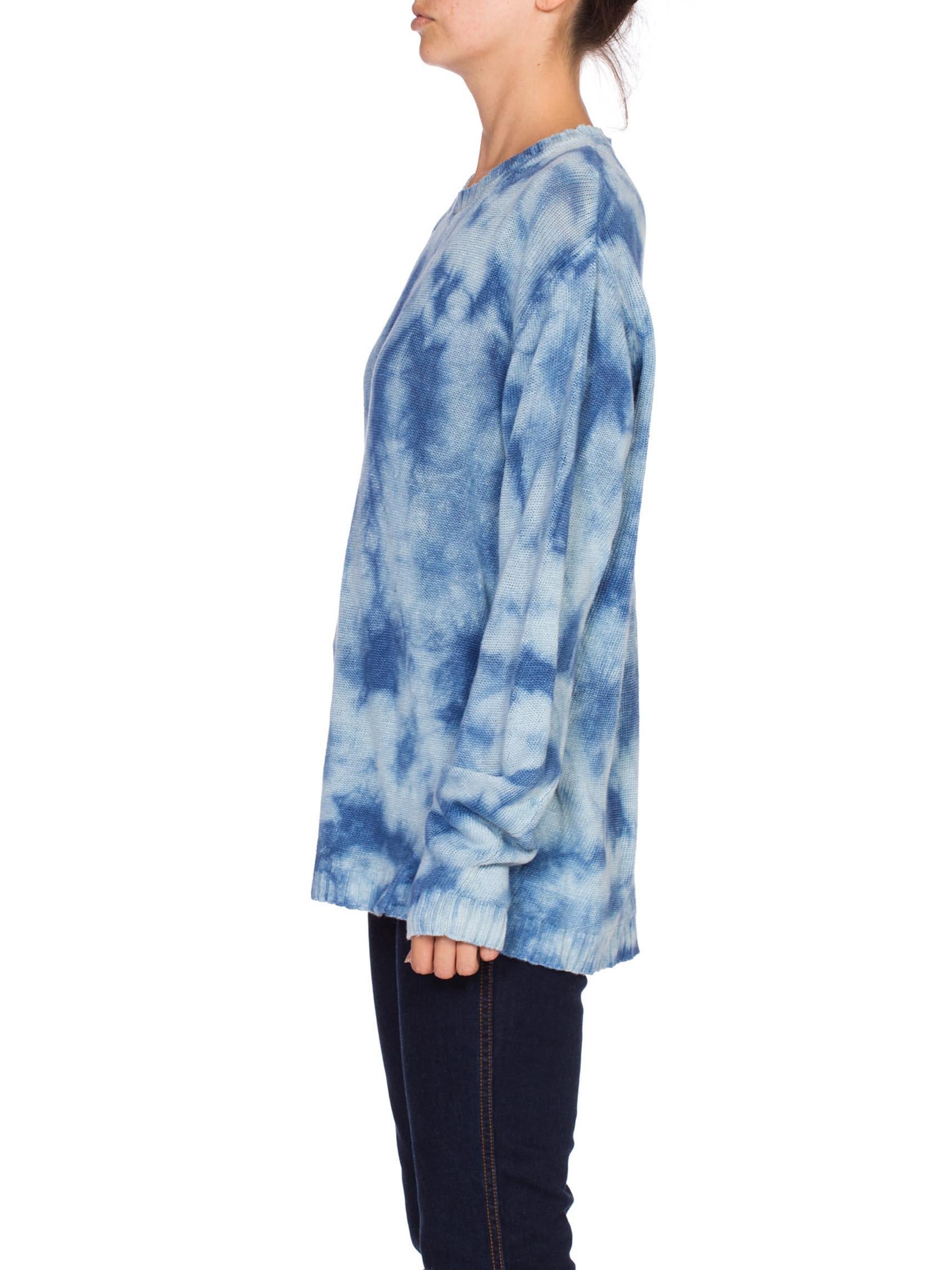 1980'S Cotton Linen Summer Knit Blue Denim Tie Dye Sweater In Excellent Condition In New York, NY