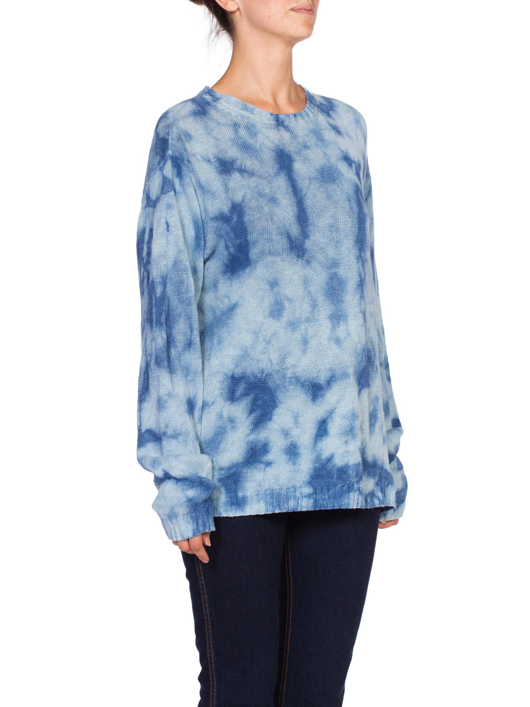 1980'S Cotton Linen Summer Knit Blue Denim Tie Dye Sweater 2