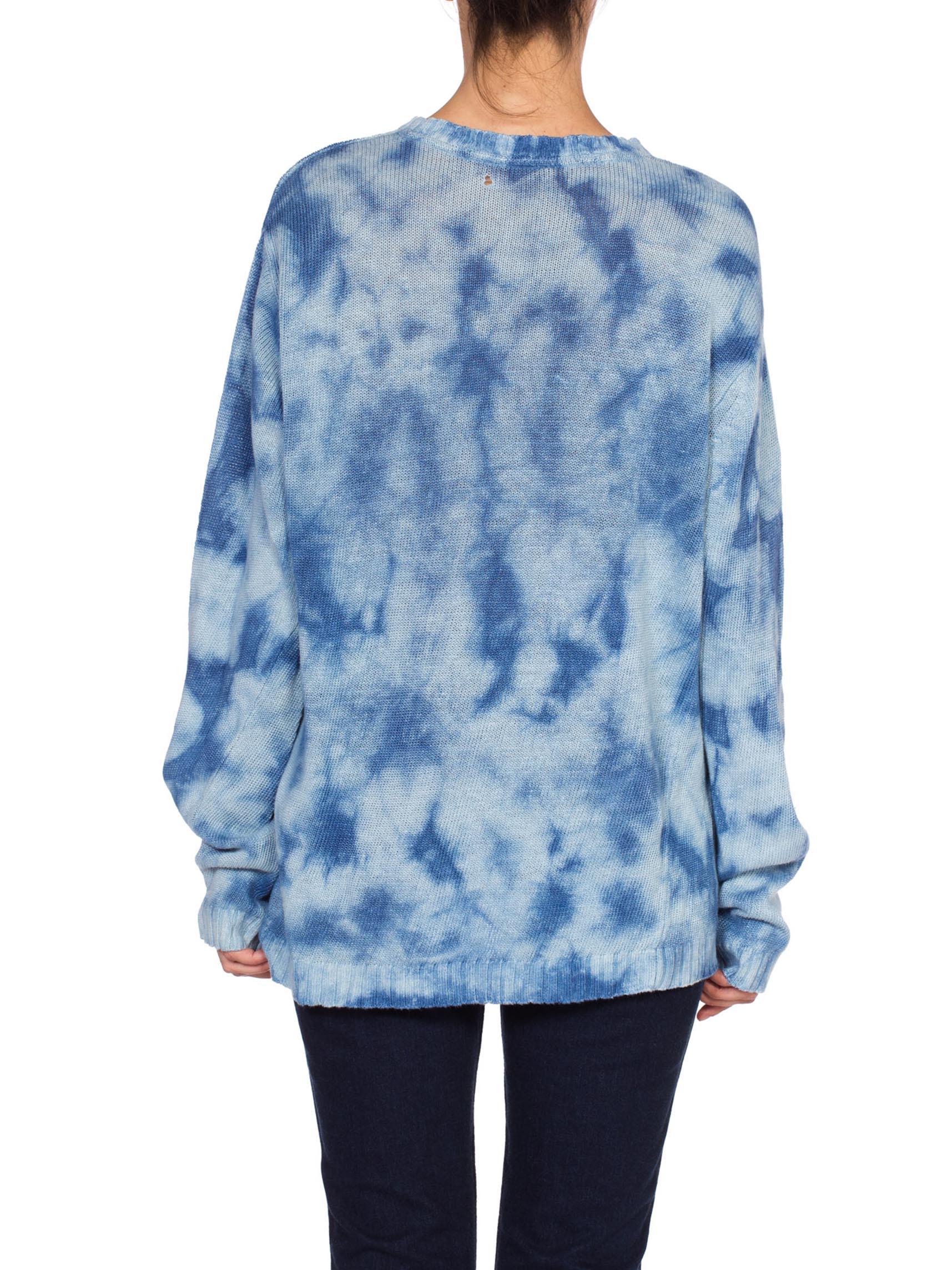 1980'S Cotton Linen Summer Knit Blue Denim Tie Dye Sweater 3