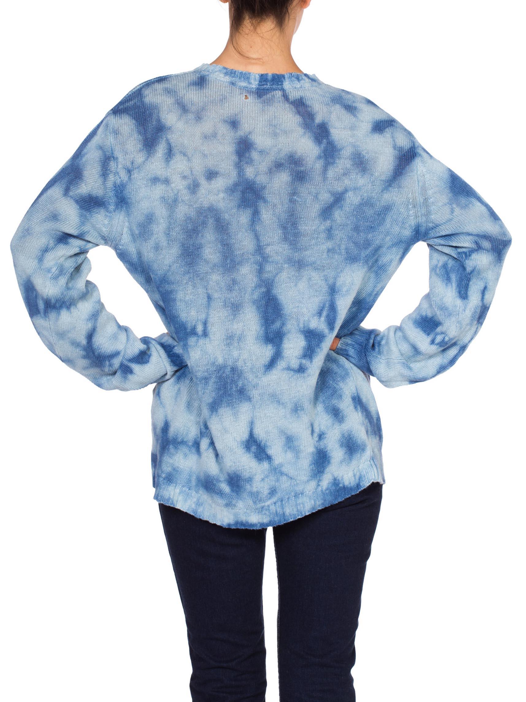 1980'S Cotton Linen Summer Knit Blue Denim Tie Dye Sweater 5