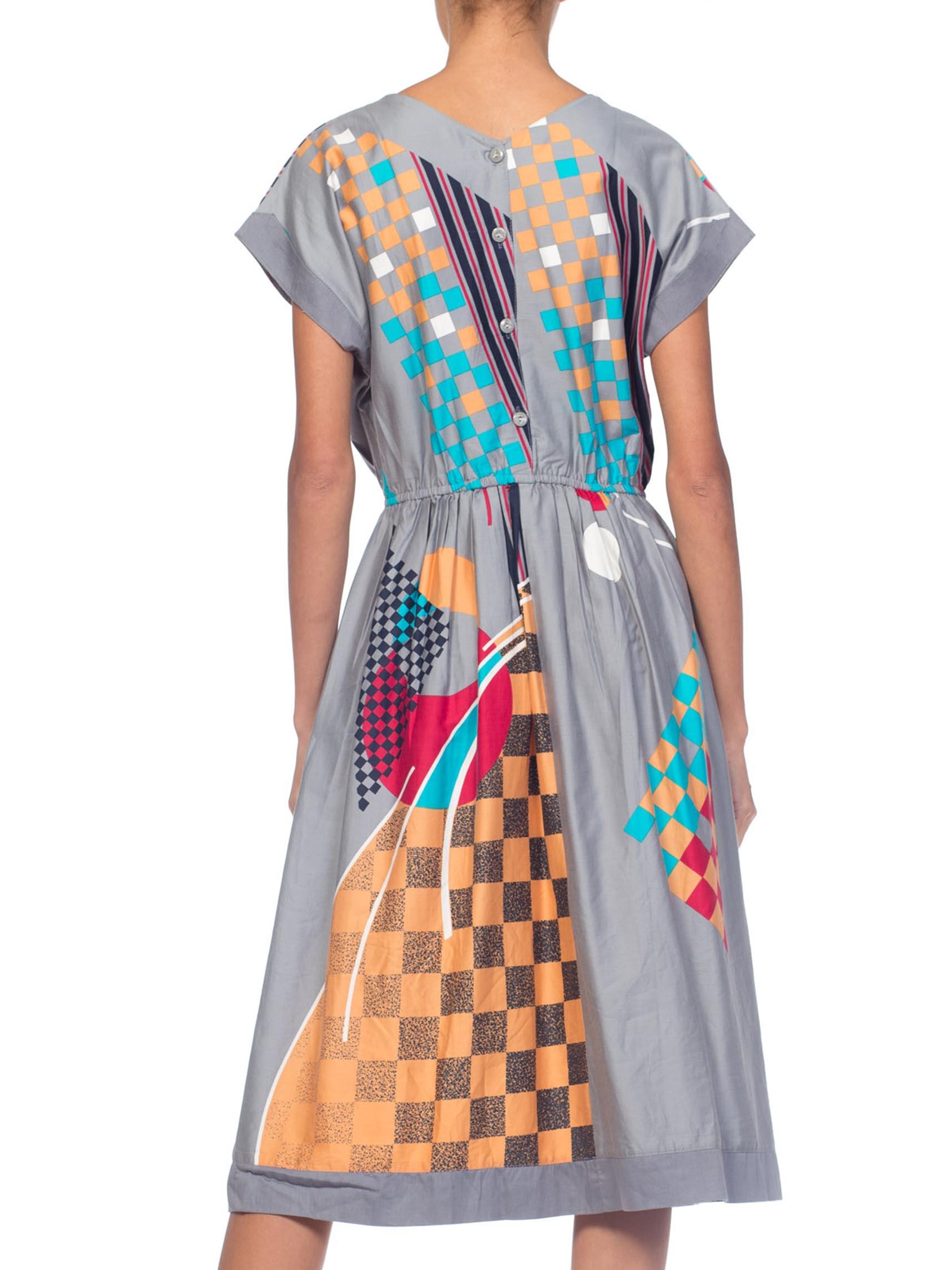 Women's 1980S Cotton Sateen Bauhaus Geometric Print Dress From Japan, Deadstock