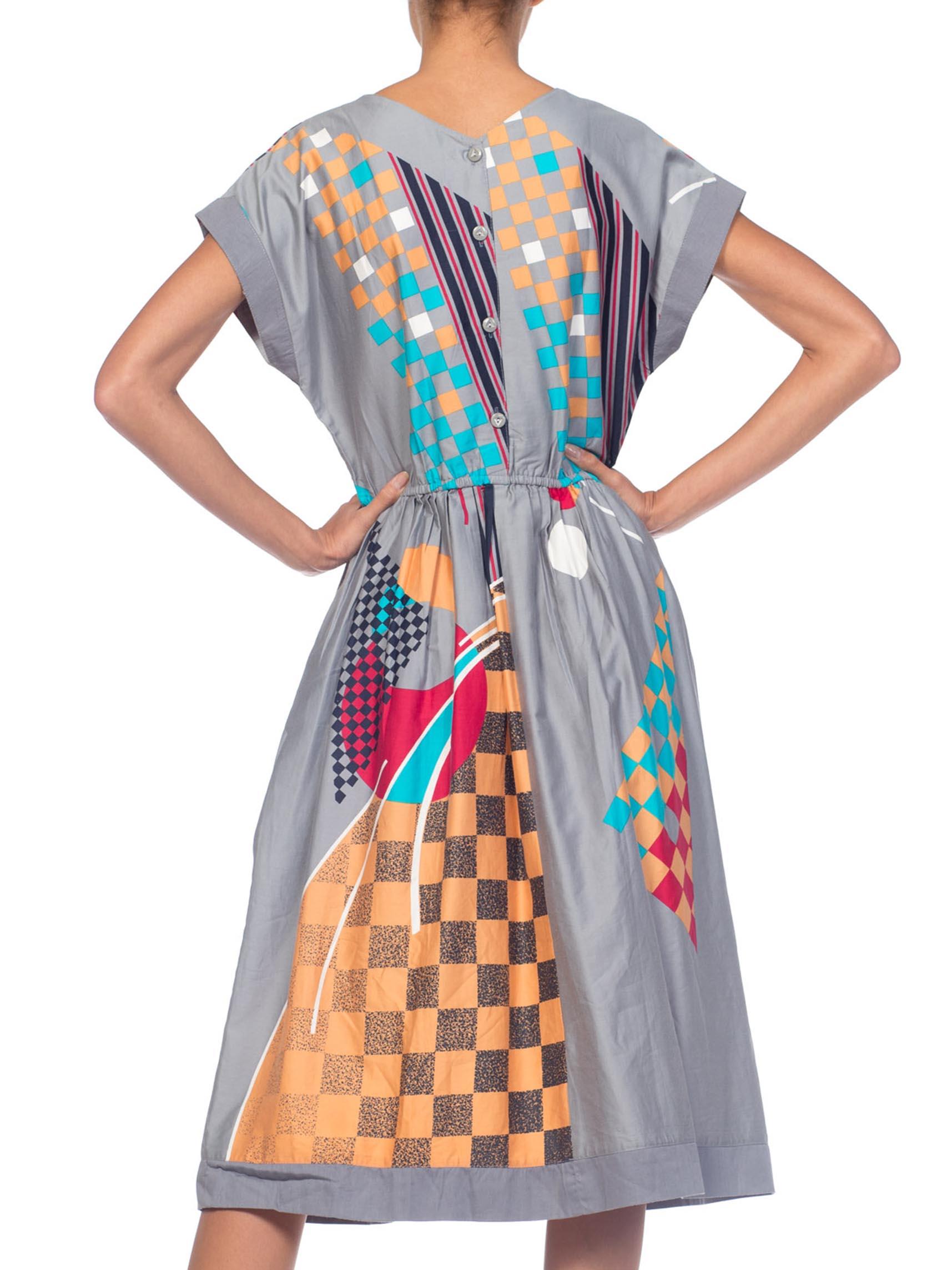 1980S Cotton Sateen Bauhaus Geometric Print Dress From Japan, Deadstock 1