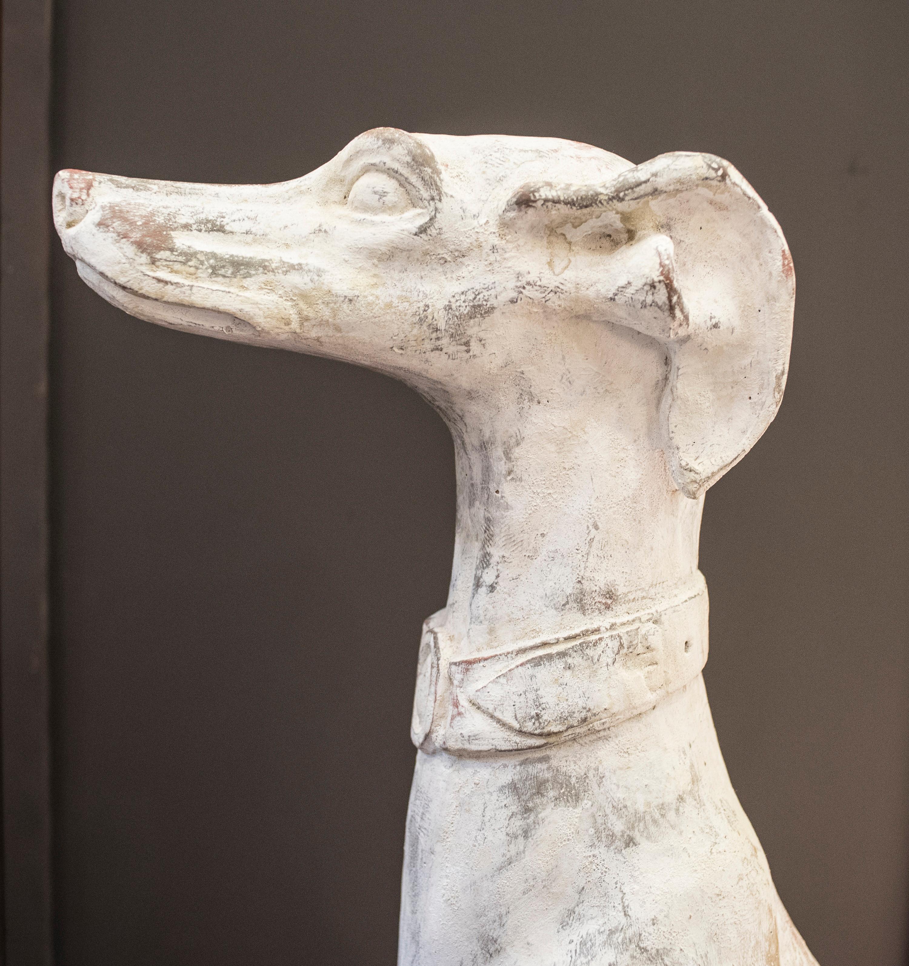 1980s Couple of Terracotta with Broken White Finish Italian Greyhound Sculptures In Excellent Condition In Valladolid, ES