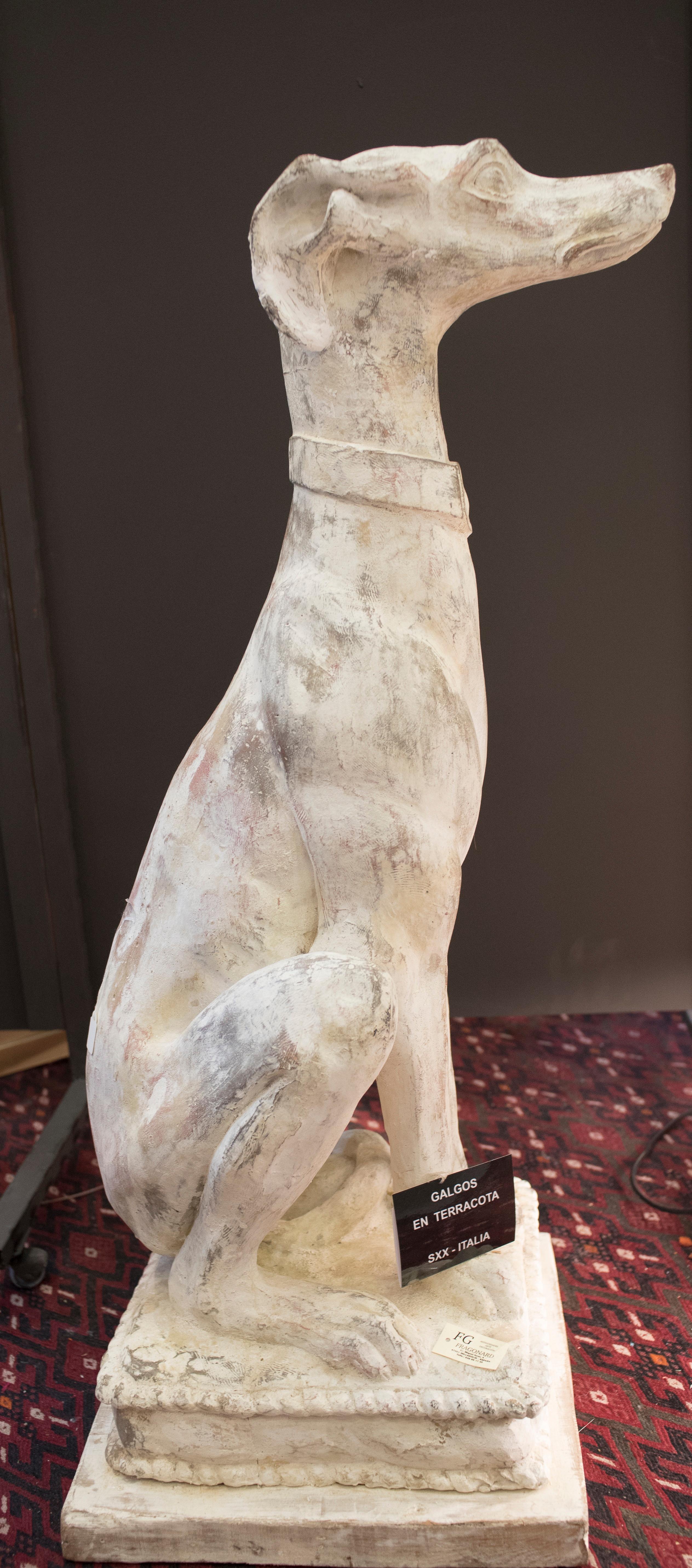 1980s Couple of Terracotta with Broken White Finish Italian Greyhound Sculptures 2