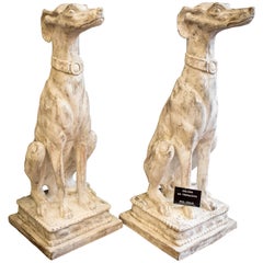 1980s Couple of Terracotta with Broken White Finish Italian Greyhound Sculptures