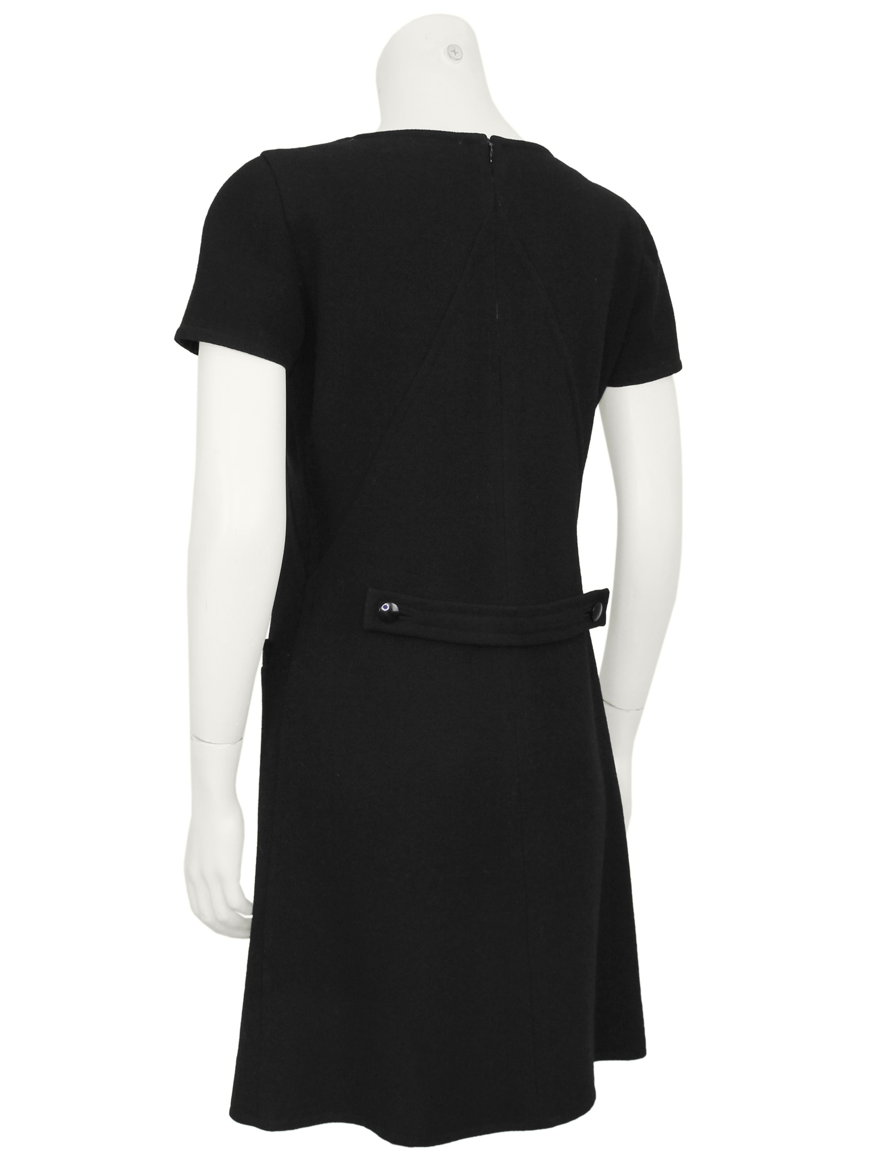 1980's Courreges Black Wool A-Line Mod Shift Dress In Good Condition For Sale In Toronto, Ontario