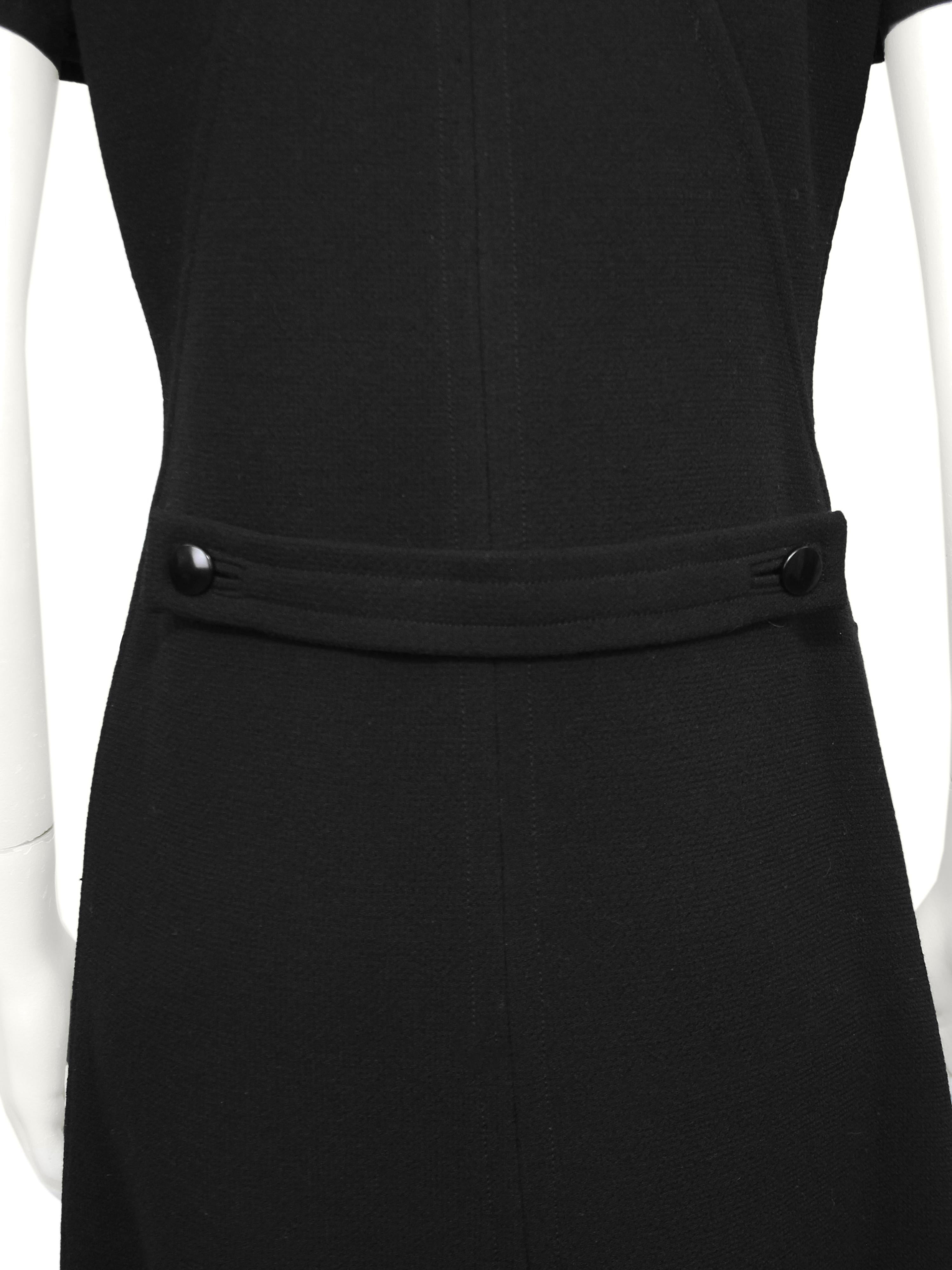 Women's 1980's Courreges Black Wool A-Line Mod Shift Dress For Sale