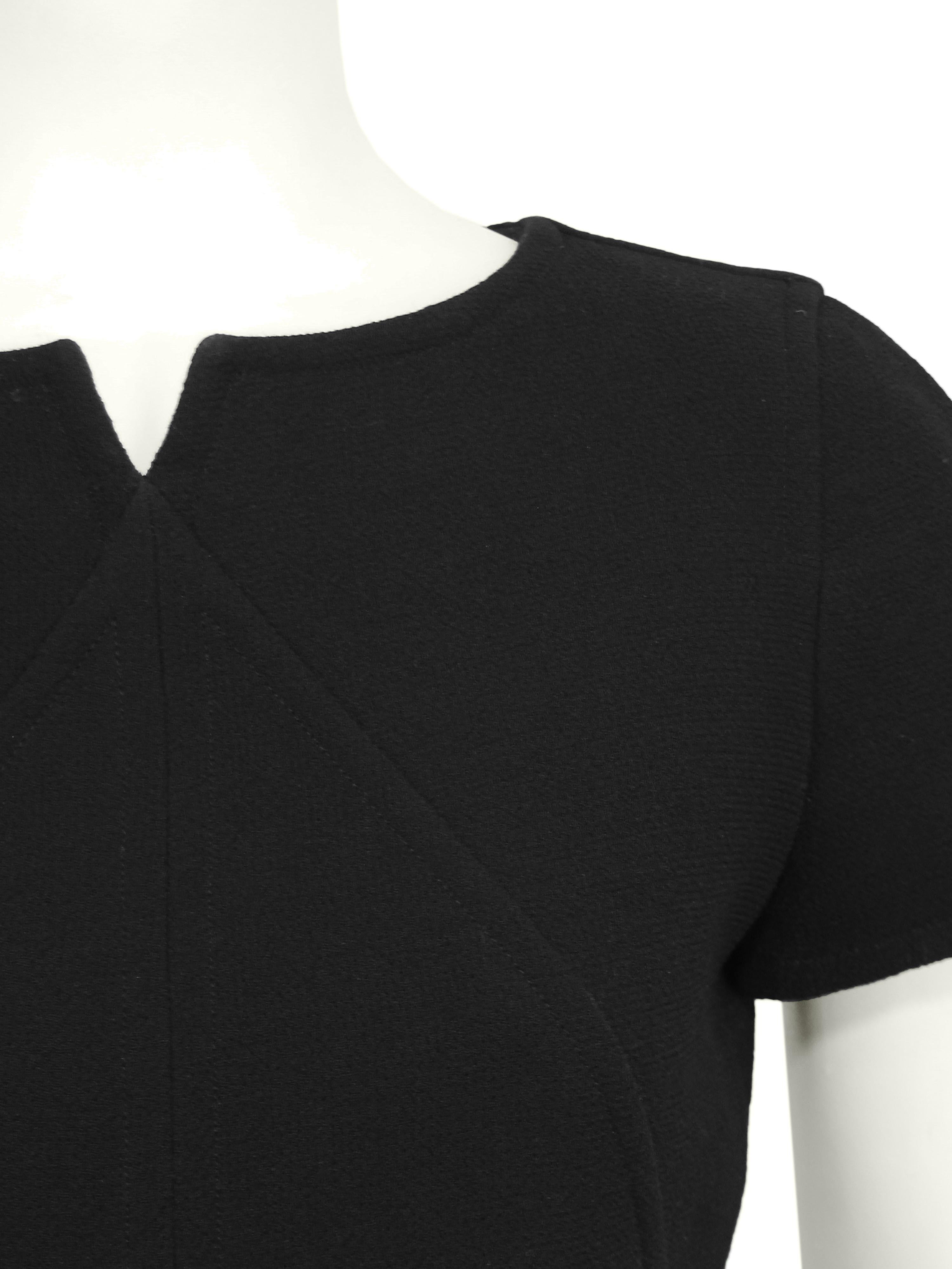 1980's Courreges Black Wool A-Line Mod Shift Dress For Sale 1