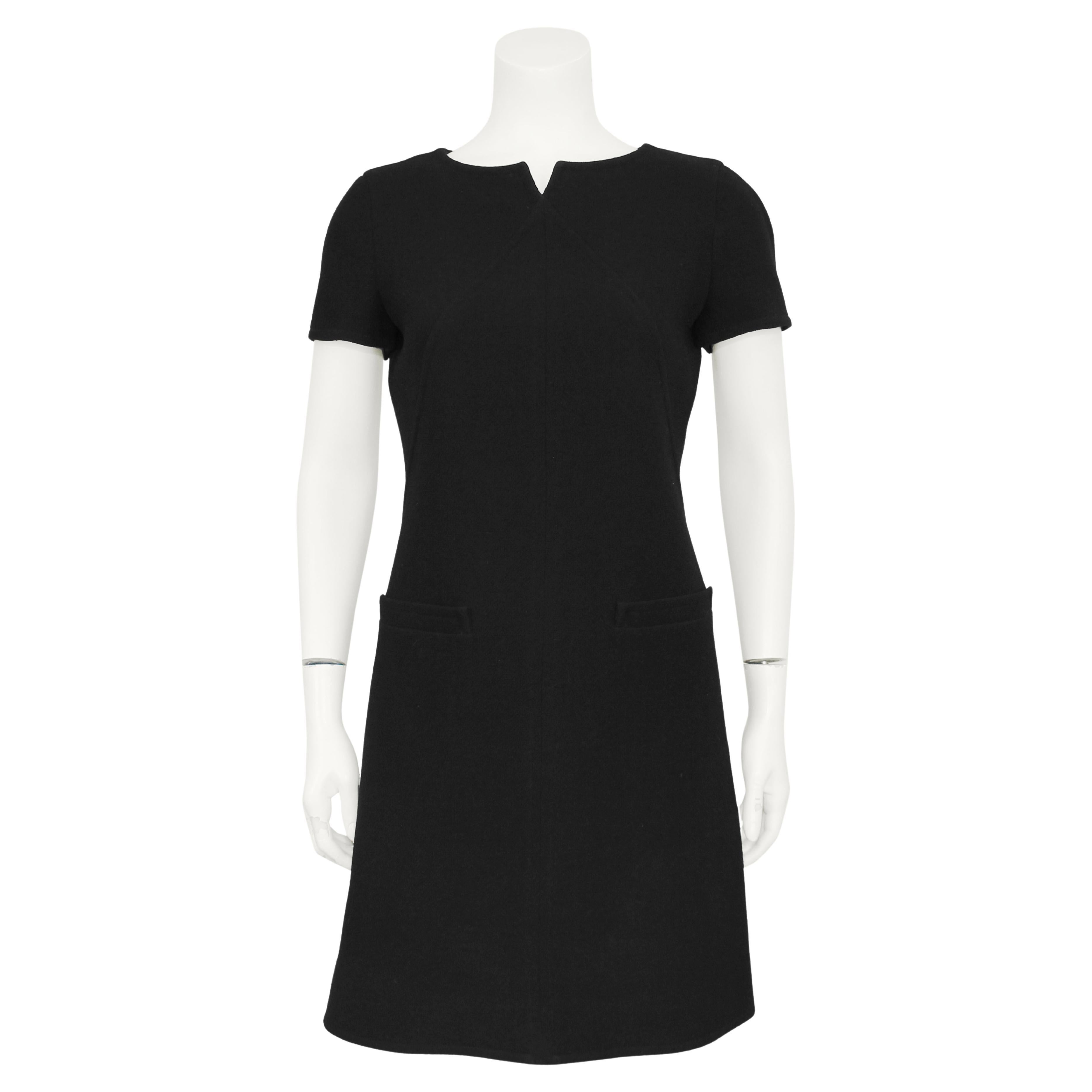 1980's Courreges Black Wool A-Line Mod Shift Dress For Sale