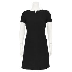 1980's Courreges Schwarz Wolle A-Linie Mod Shift Kleid