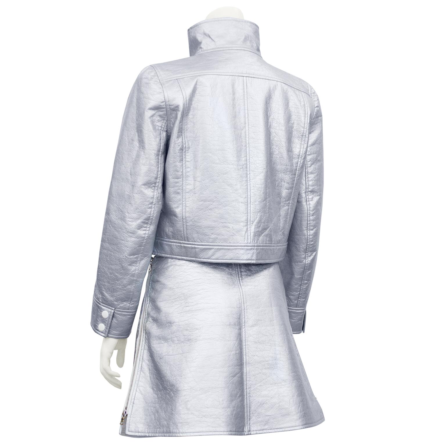 1980’s Courreges Silver Jacket and Skirt Ensemble  In Good Condition In Toronto, Ontario