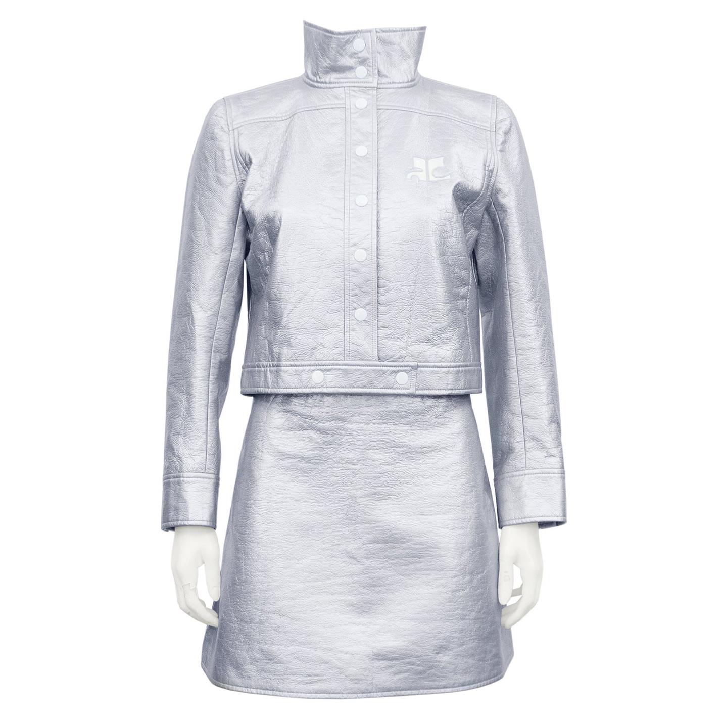 1980’s Courreges Silver Jacket and Skirt Ensemble 