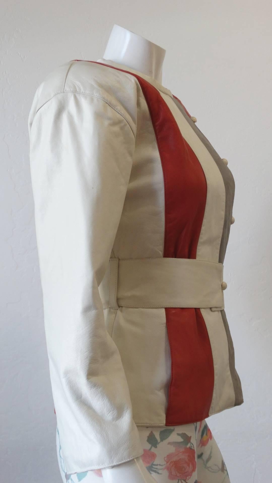 Courreges Striped Leather Belted Jacket, 1980s  For Sale 5
