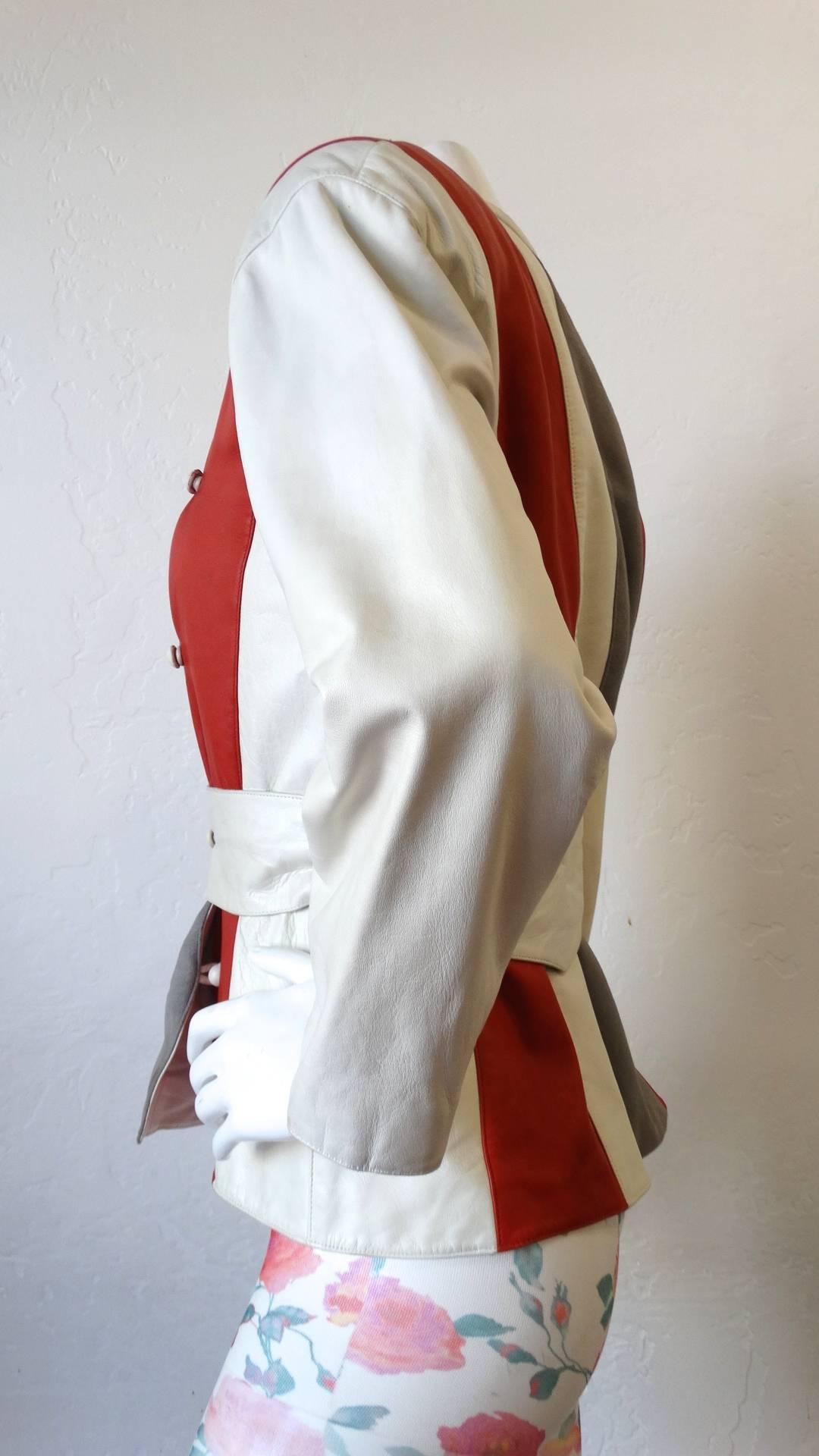 Courreges Striped Leather Belted Jacket, 1980s For Sale 8