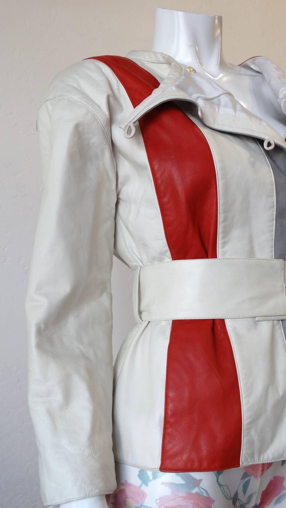 Courreges Striped Leather Belted Jacket, 1980s  For Sale 1