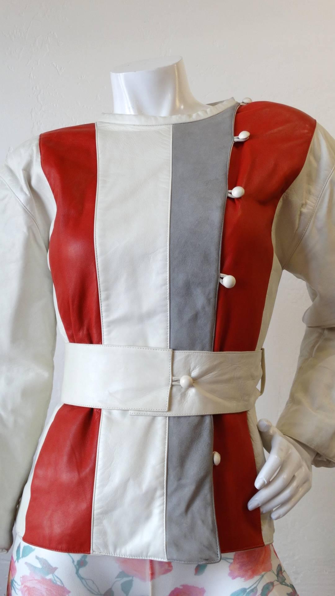 Courreges Striped Leather Belted Jacket, 1980s For Sale 2