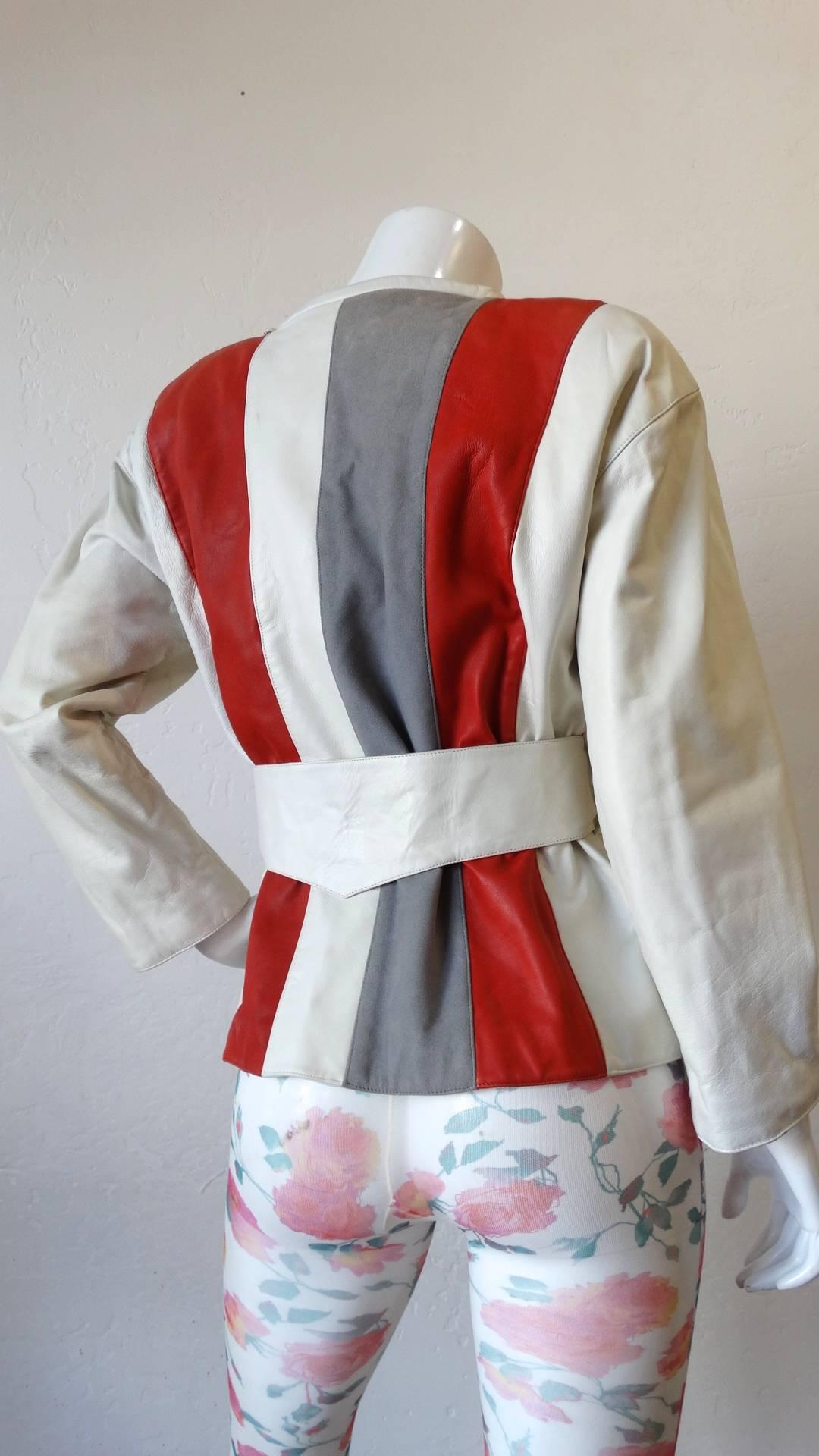Courreges Striped Leather Belted Jacket, 1980s  For Sale 4