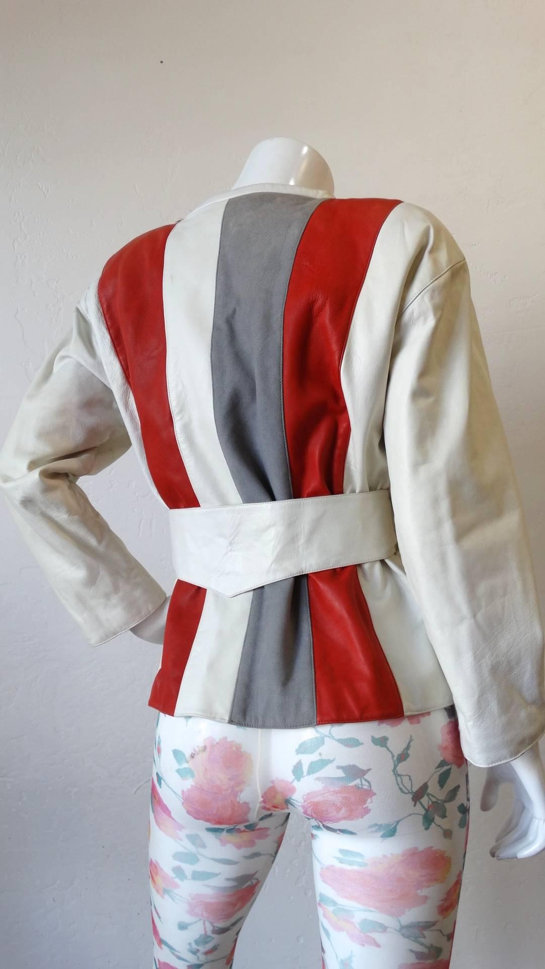 Courreges Striped Leather Belted Jacket, 1980s For Sale 4