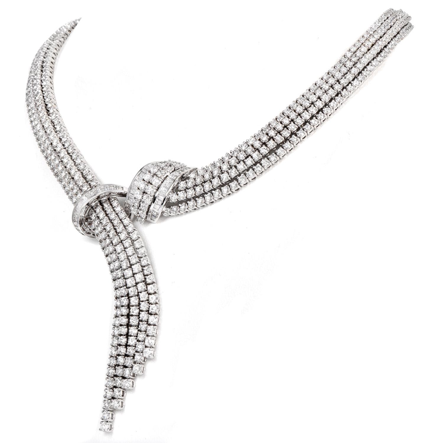 A magnificent necklace is an absolute showstopper and red carpet glamour, perfect for a couture celebrity look. Crafted in exquisite 18K white gold, it features a scarf knot style.

Adorned with sparkling natural diamonds, each prong set to