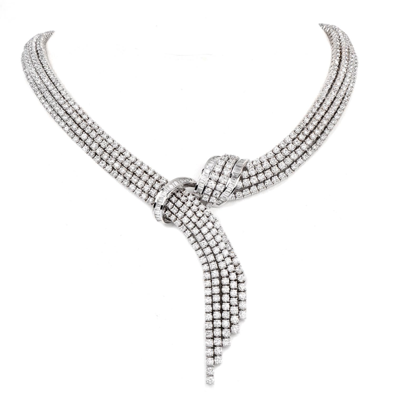 1980s Couture 45.80 carats 18K Gold Diamond Scarf Necklace  For Sale