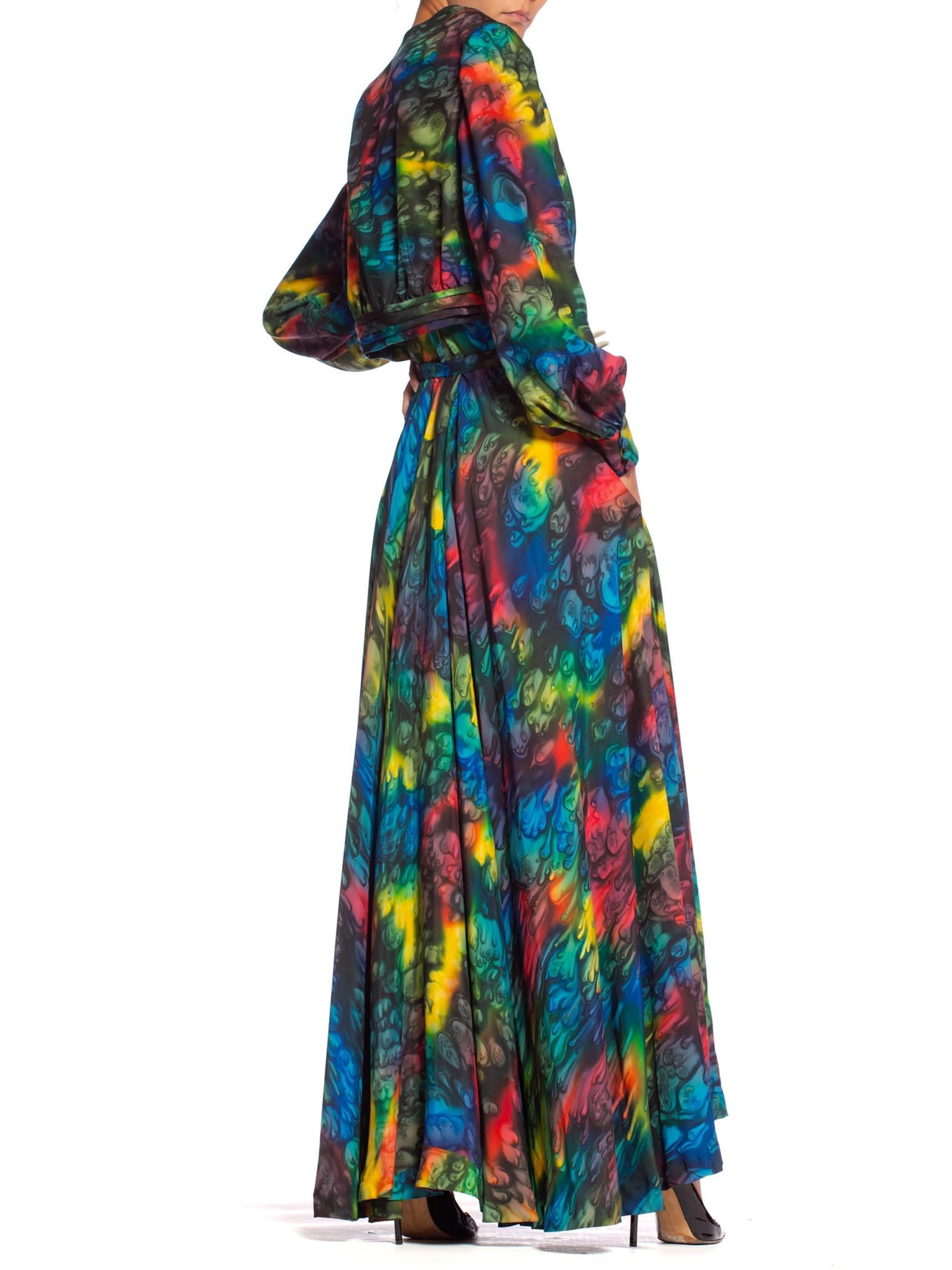 Black 1980S Rainbow Haute Couture Silk Tie-Dye Gown With Matching Jacket