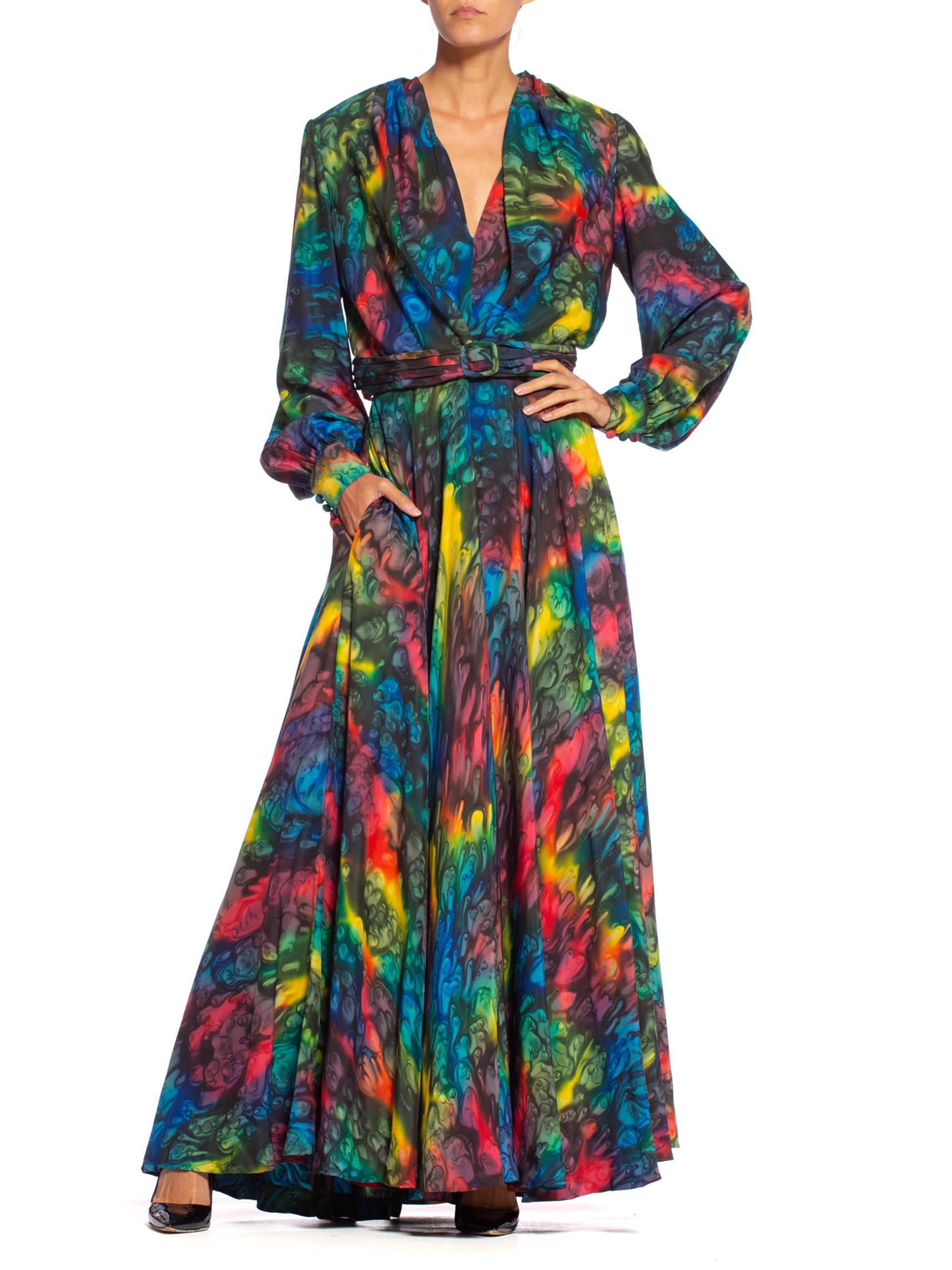 1980S Rainbow Haute Couture Silk Tie-Dye Gown With Matching Jacket In Excellent Condition In New York, NY