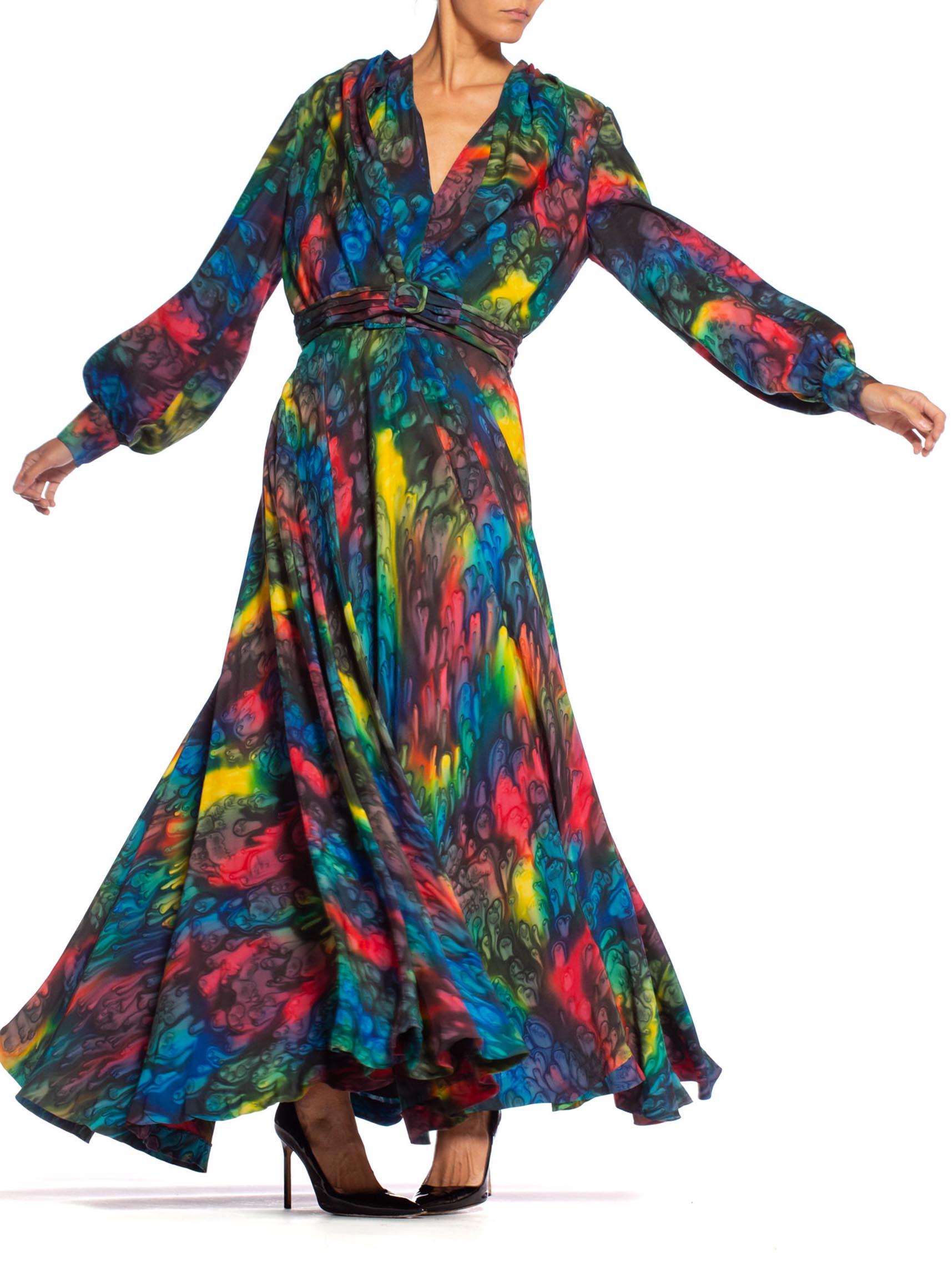 Women's 1980S Rainbow Haute Couture Silk Tie-Dye Gown With Matching Jacket
