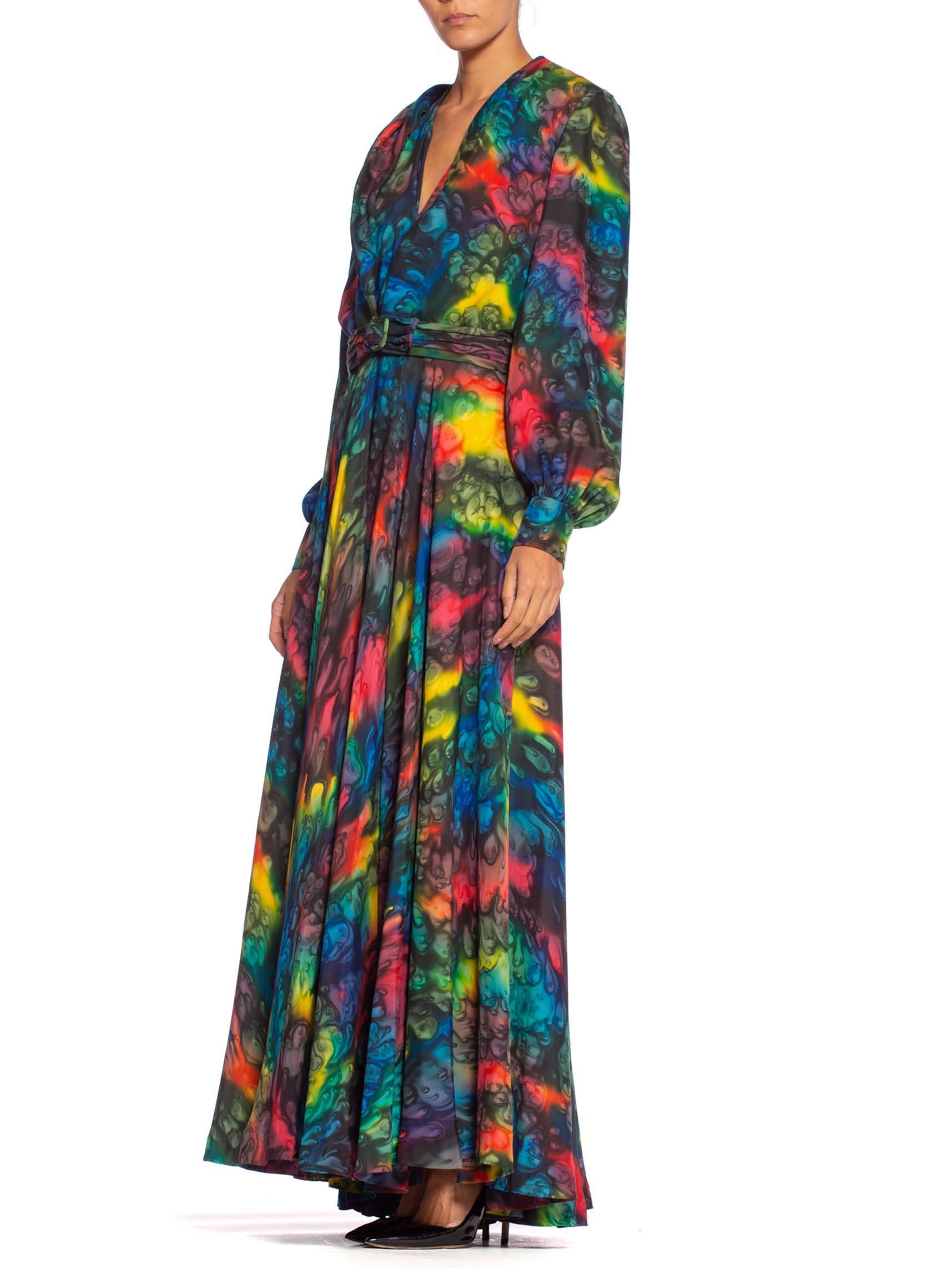 1980S Rainbow Haute Couture Silk Tie-Dye Gown With Matching Jacket 1