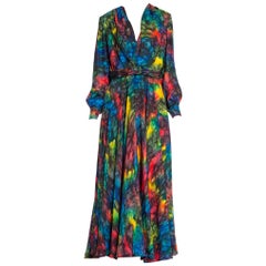 Vintage 1980S Rainbow Haute Couture Silk Tie-Dye Gown With Matching Jacket