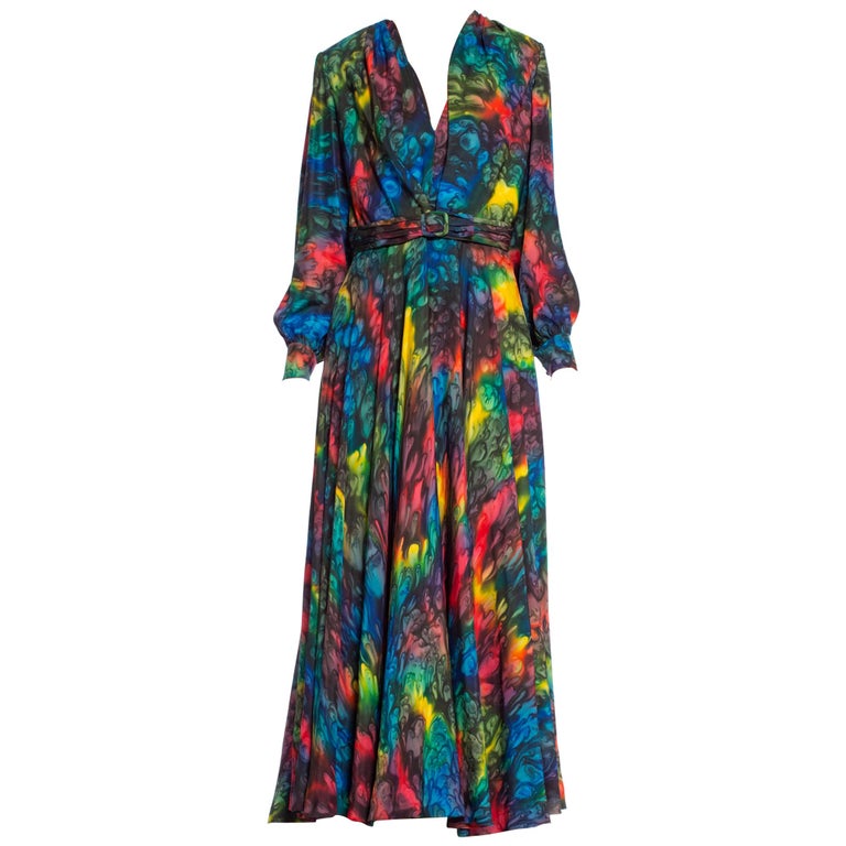 1980S Rainbow Haute Couture Silk Tie-Dye Gown With Matching Jacket at ...