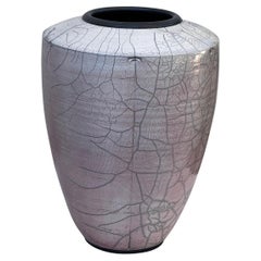 1980s Crackle Glaze Raku Pottery Vase
