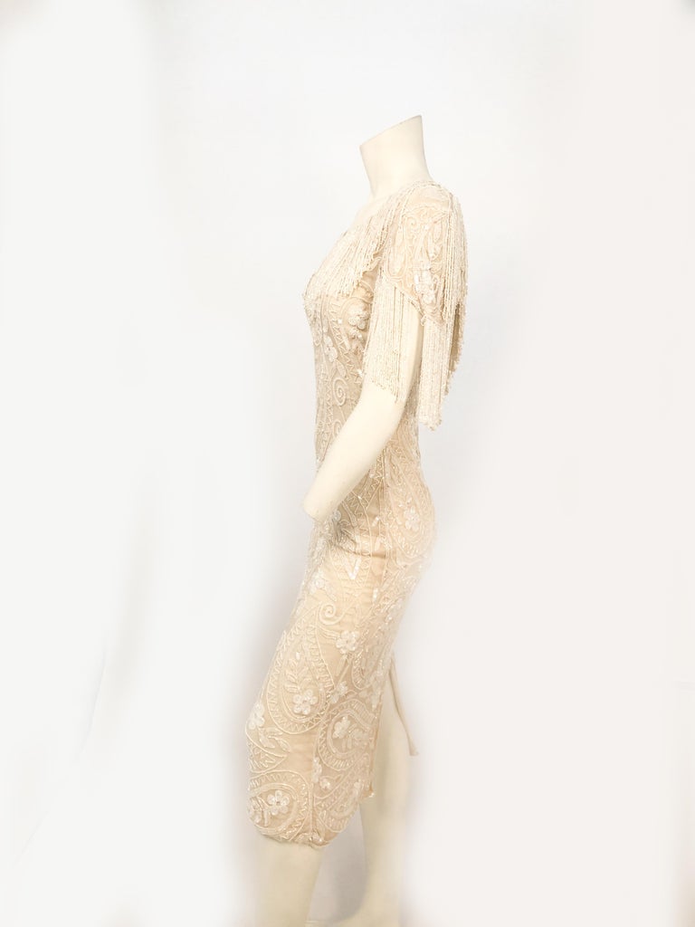 1980s Cream Beaded Dress with Fringe at 1stDibs