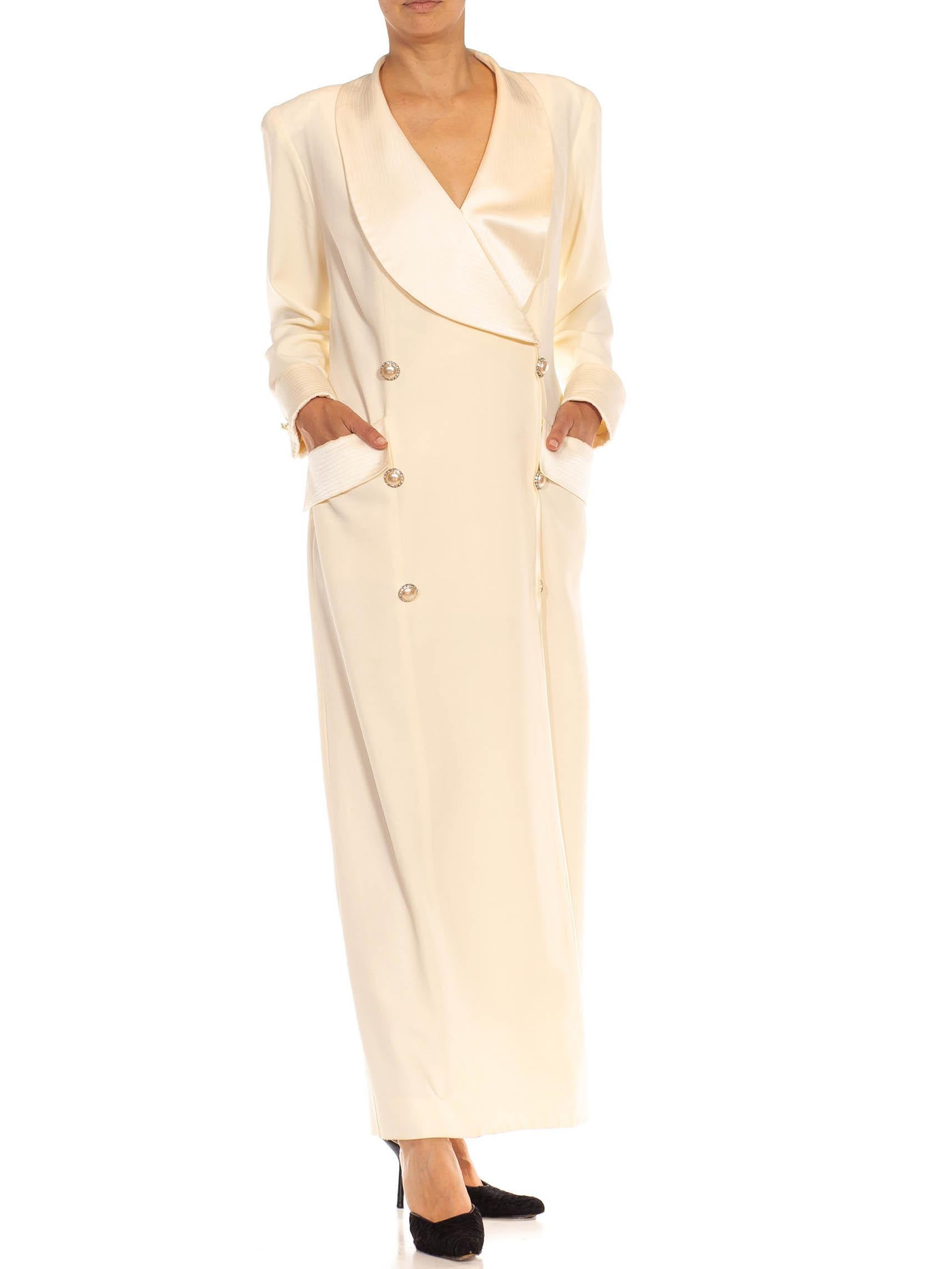 Women's 1980S Cream Polyester Glam Dress For Sale