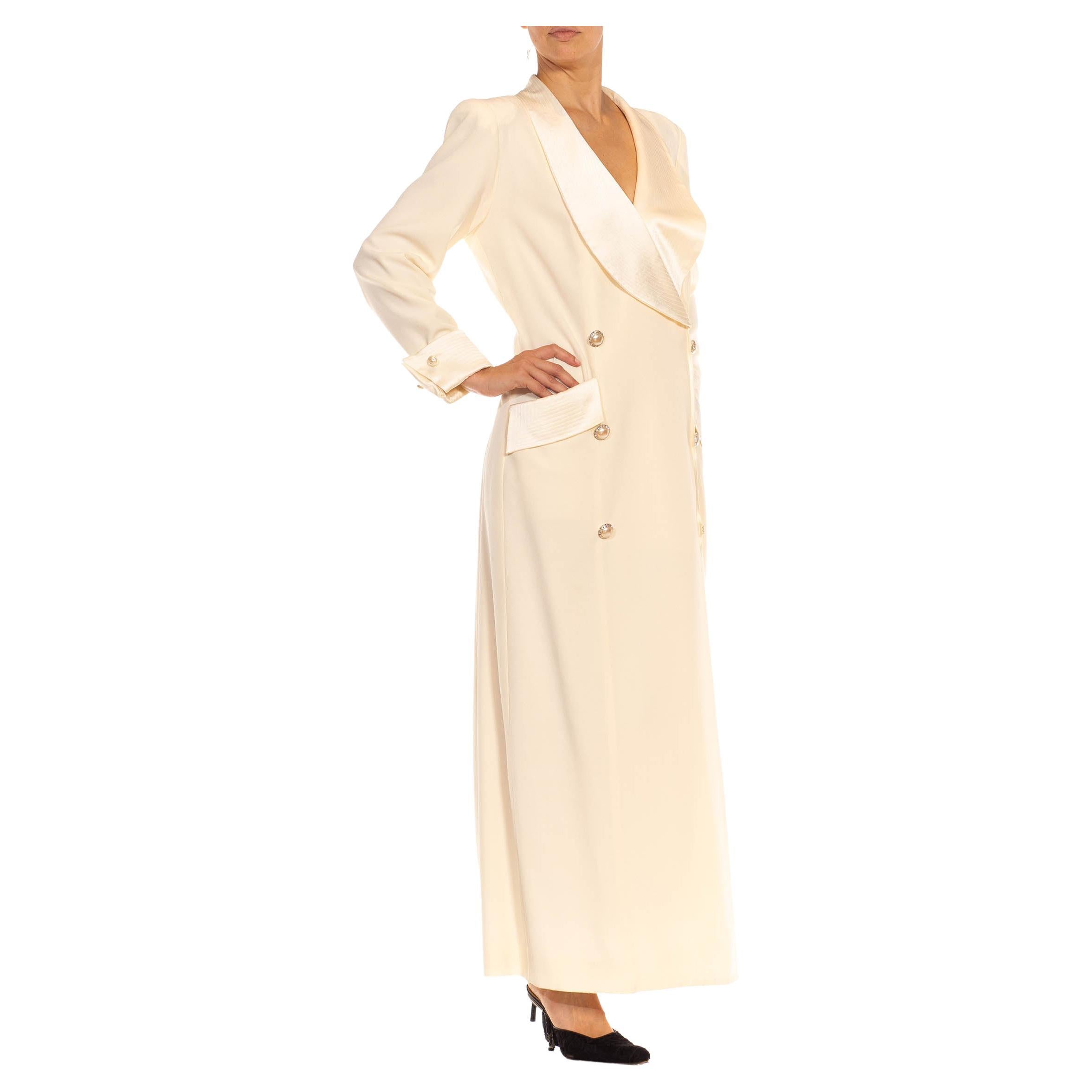 1980S Cream Polyester Glam Dress For Sale