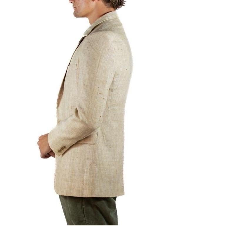 Beige 1980S Cream Raw Silk Men