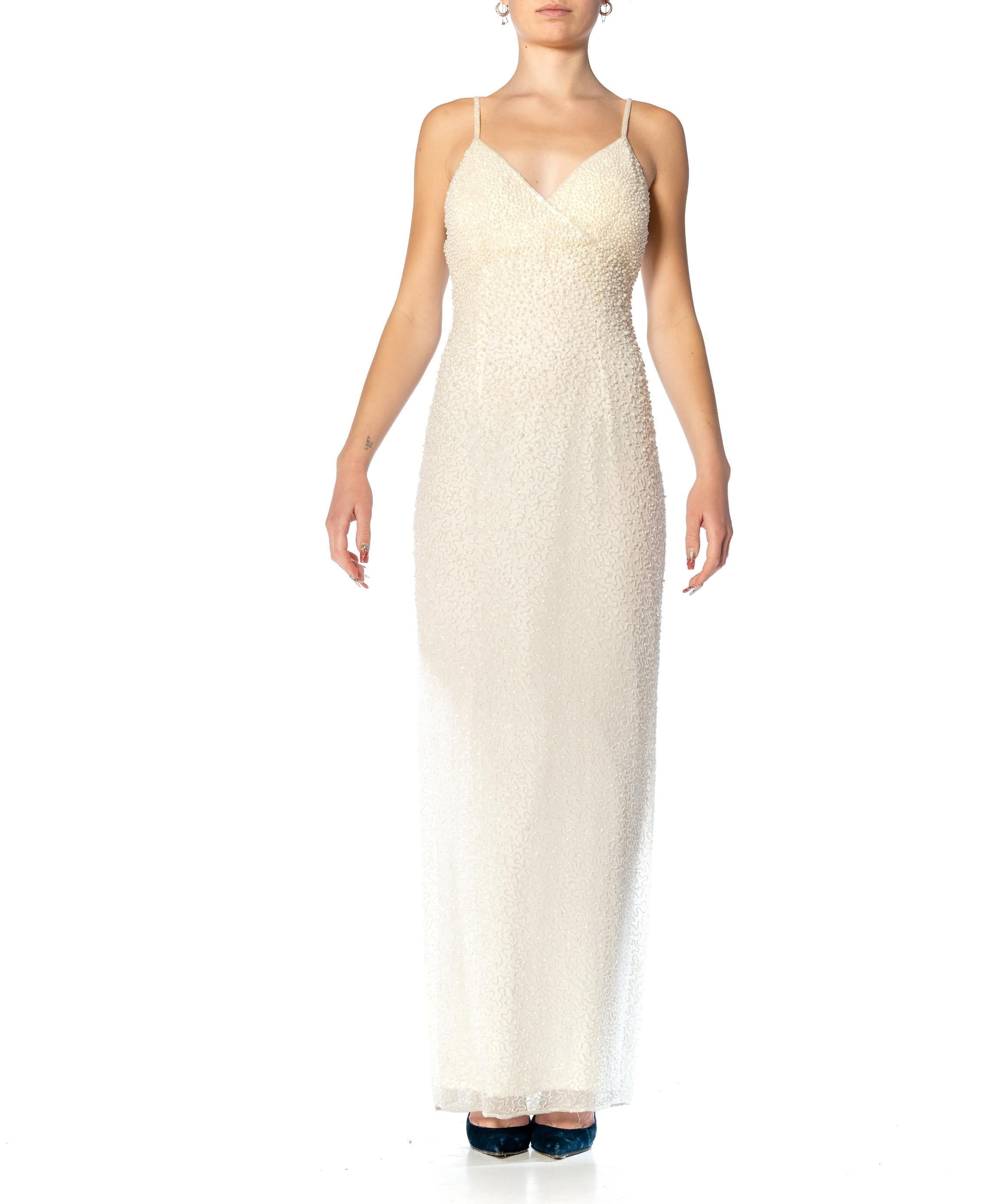 1980S Cream Silk Chiffon Pearl Beaded Gown In Excellent Condition For Sale In New York, NY