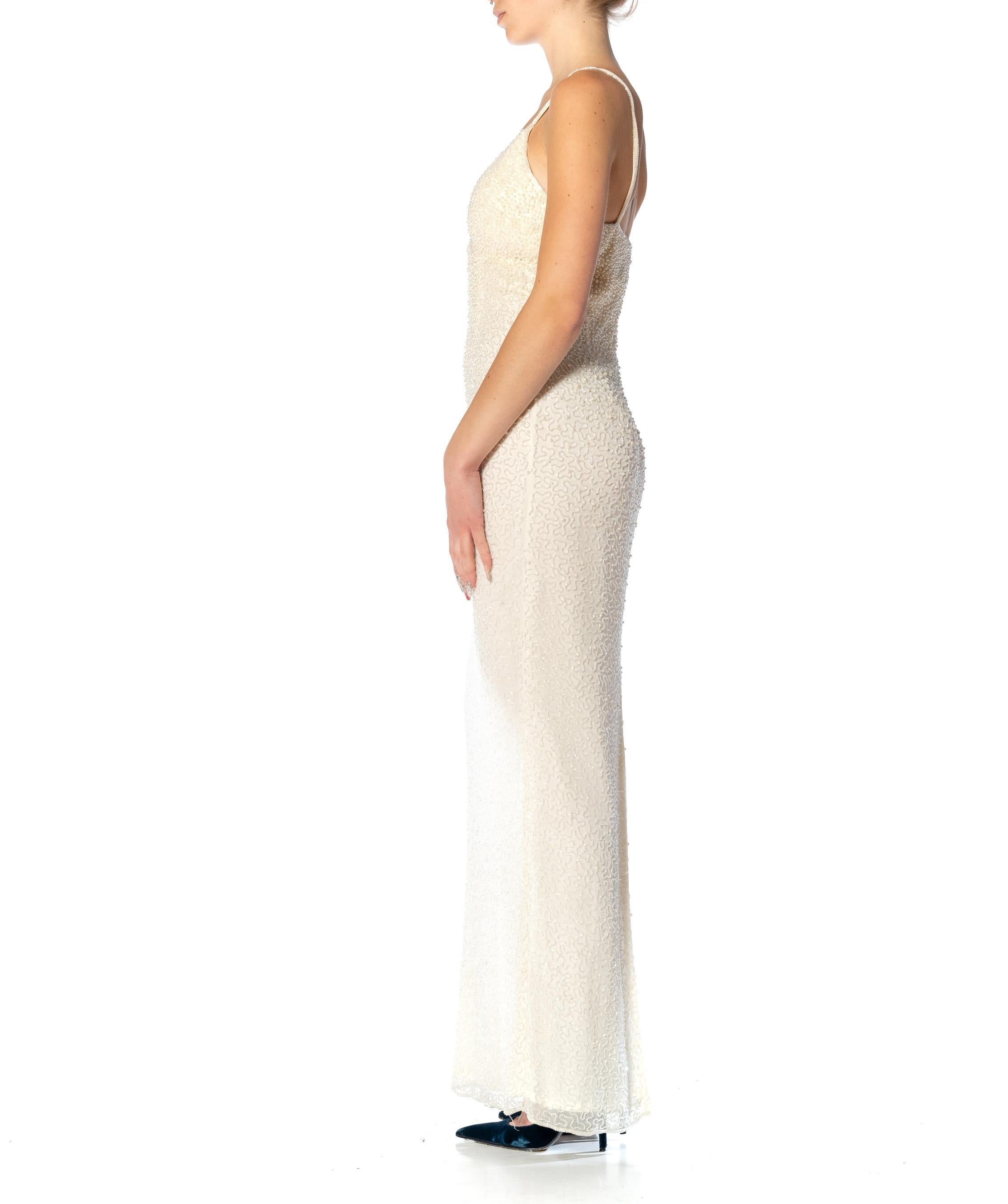 Women's 1980S Cream Silk Chiffon Pearl Beaded Gown For Sale