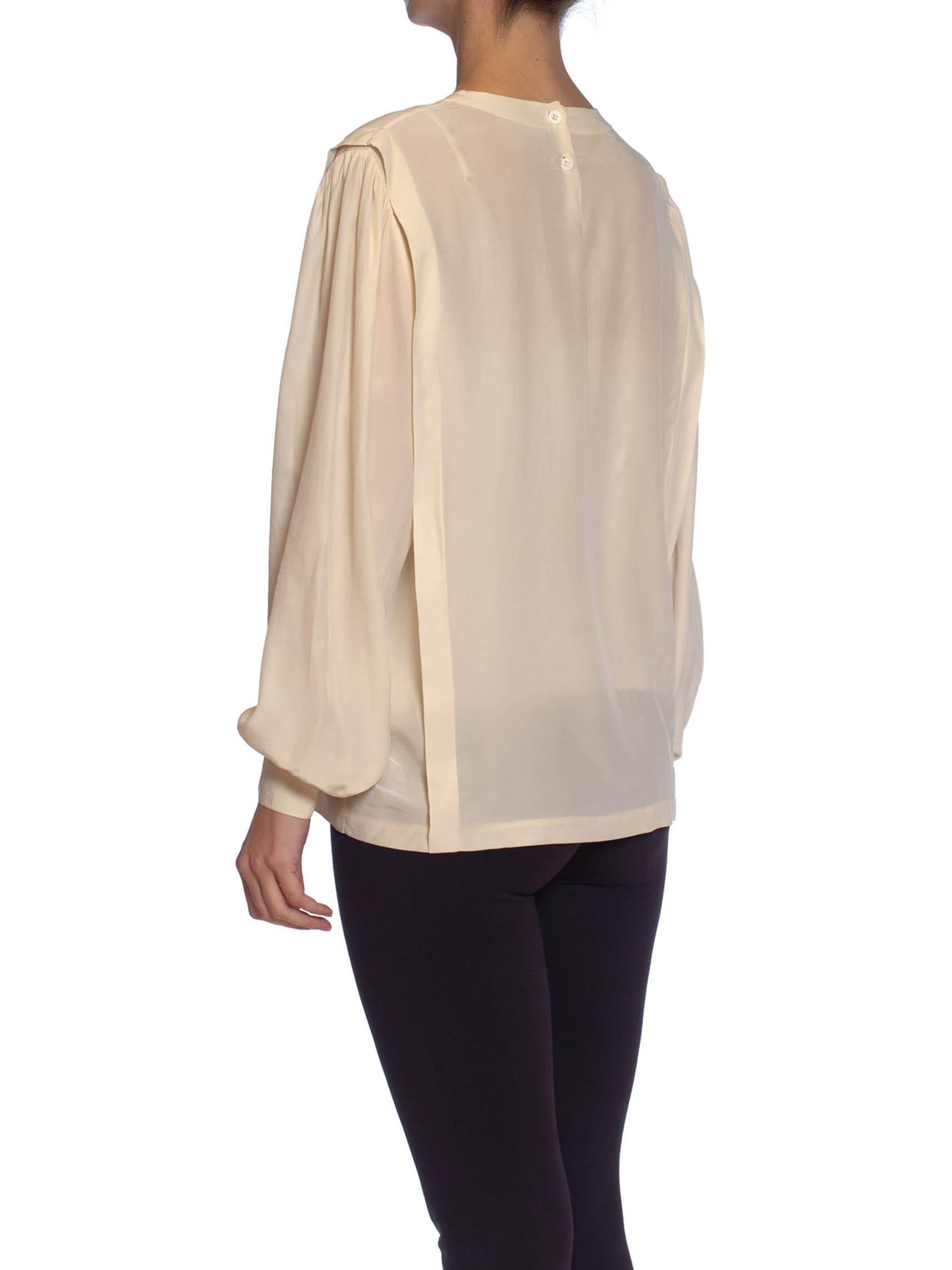 1980S Cream Silk Crepe De Chine Hand Finished Blouse 6