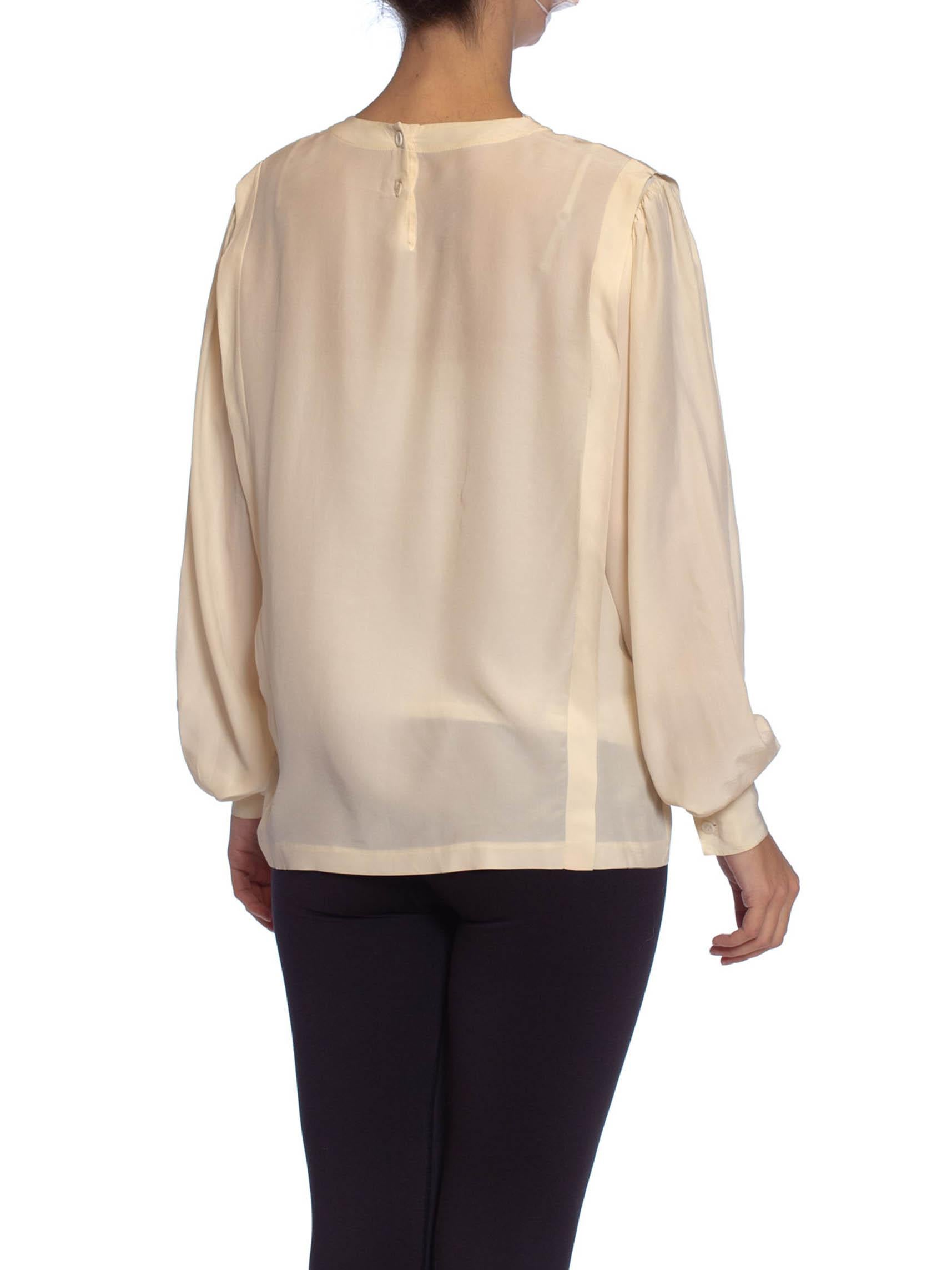 1980S Cream Silk Crepe De Chine Hand Finished Blouse 4
