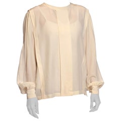 1980S Cream Silk Crepe De Chine Hand Finished Blouse