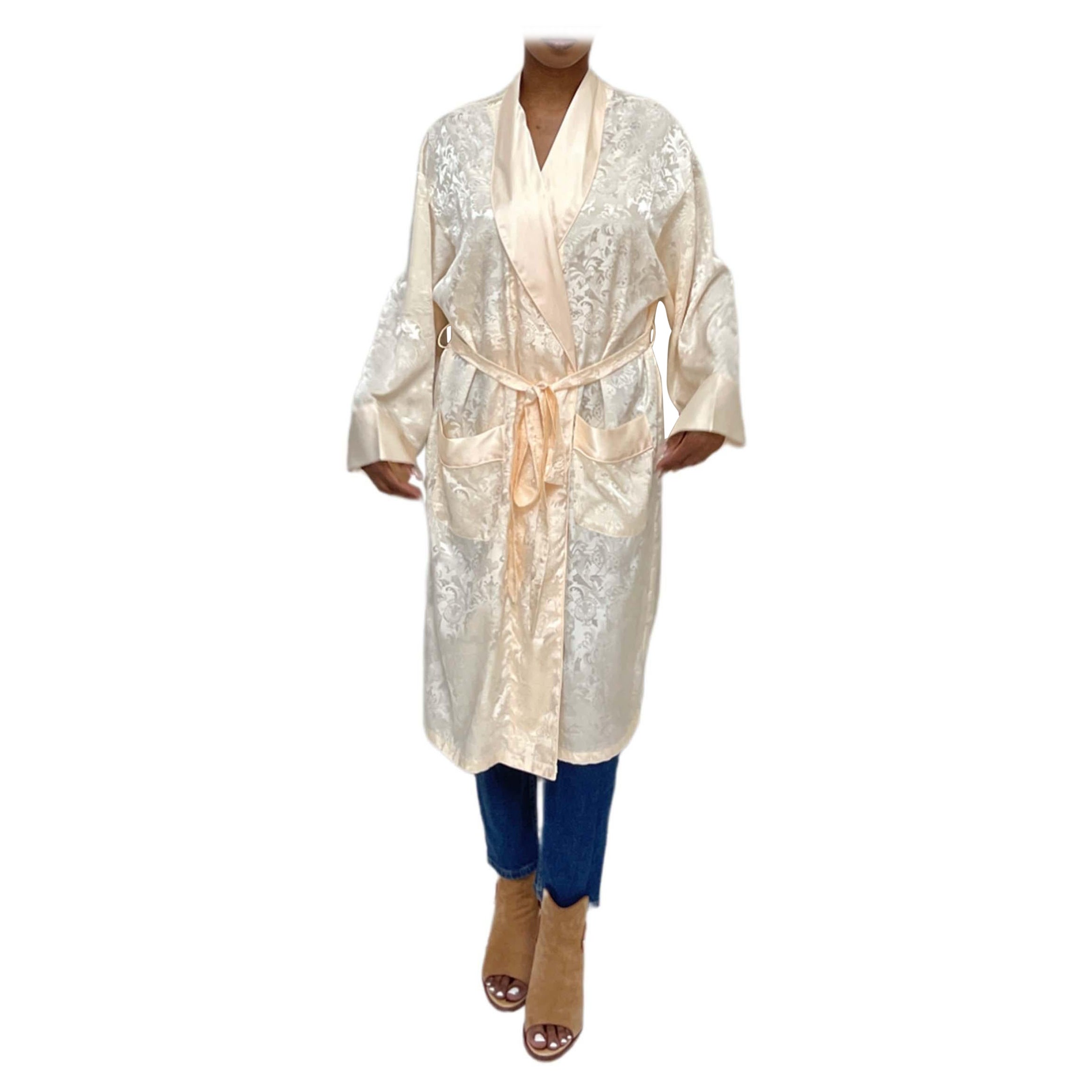 Vestaglia jacquard in seta crema degli anni '80