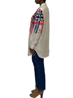 1980S Cream Silk Oversized Rainbow Sequined Jacket